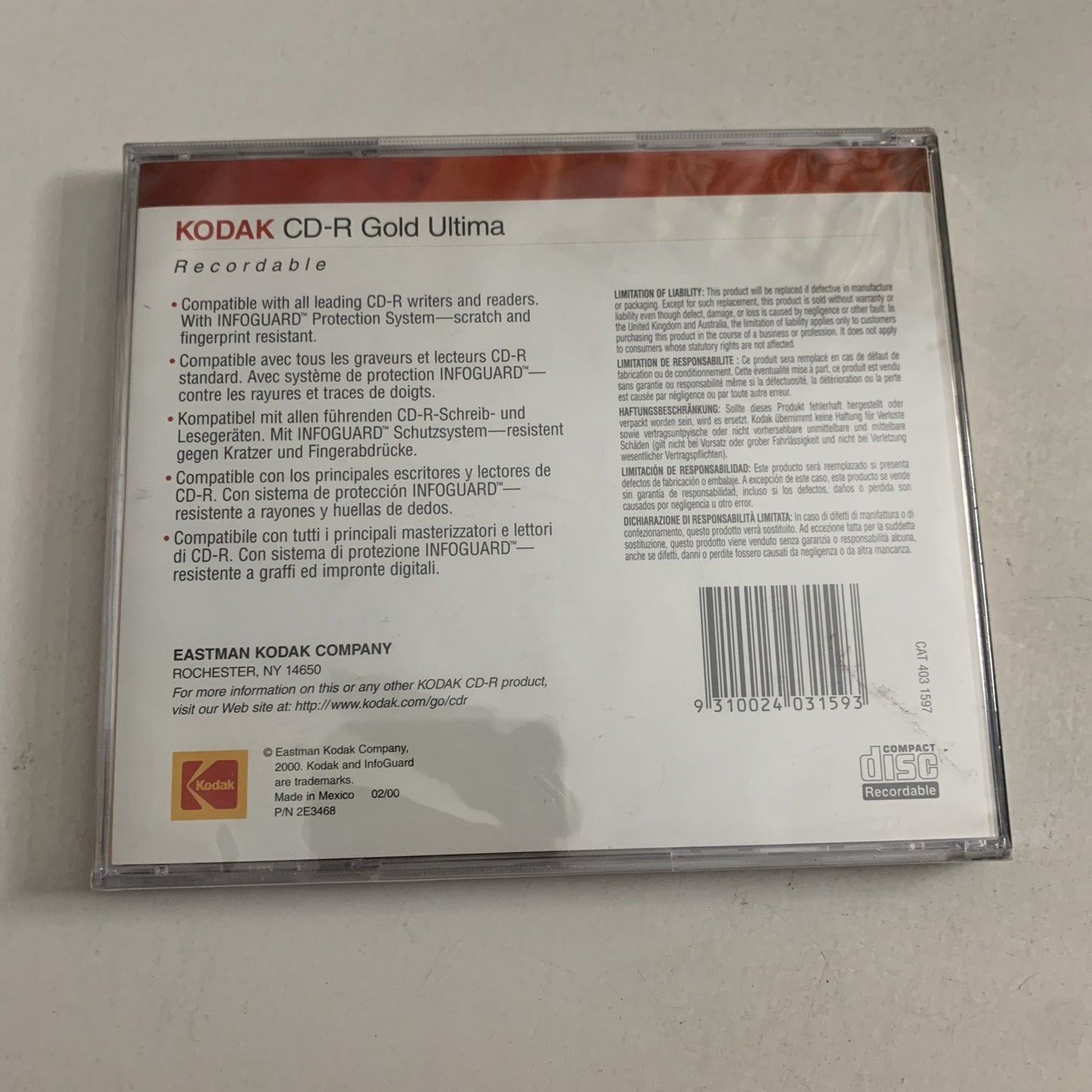 Kodak CD-R Gold Ultima 650MB 1x-12x Speed  NEW Sealed