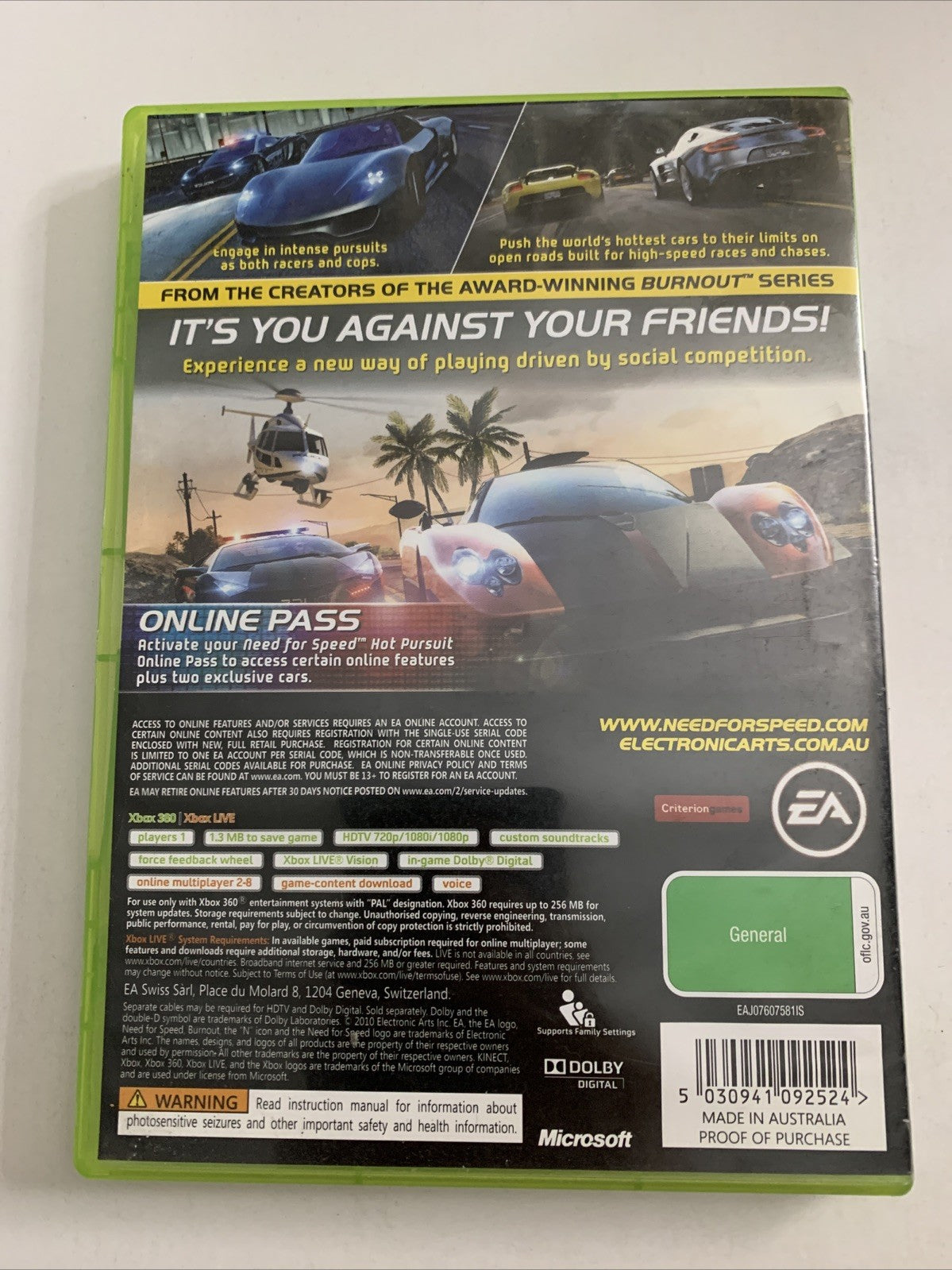 Need For Speed Hot Pursuit  Microsoft XBOX 360 PAL Racing Game