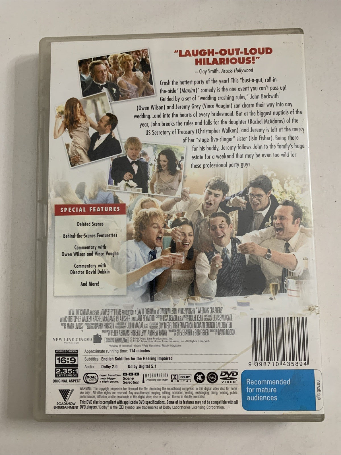 Wedding Crashers (DVD, 2005) Rachel McAdams, Owen Wilson, Vince Vaughn  Region 4