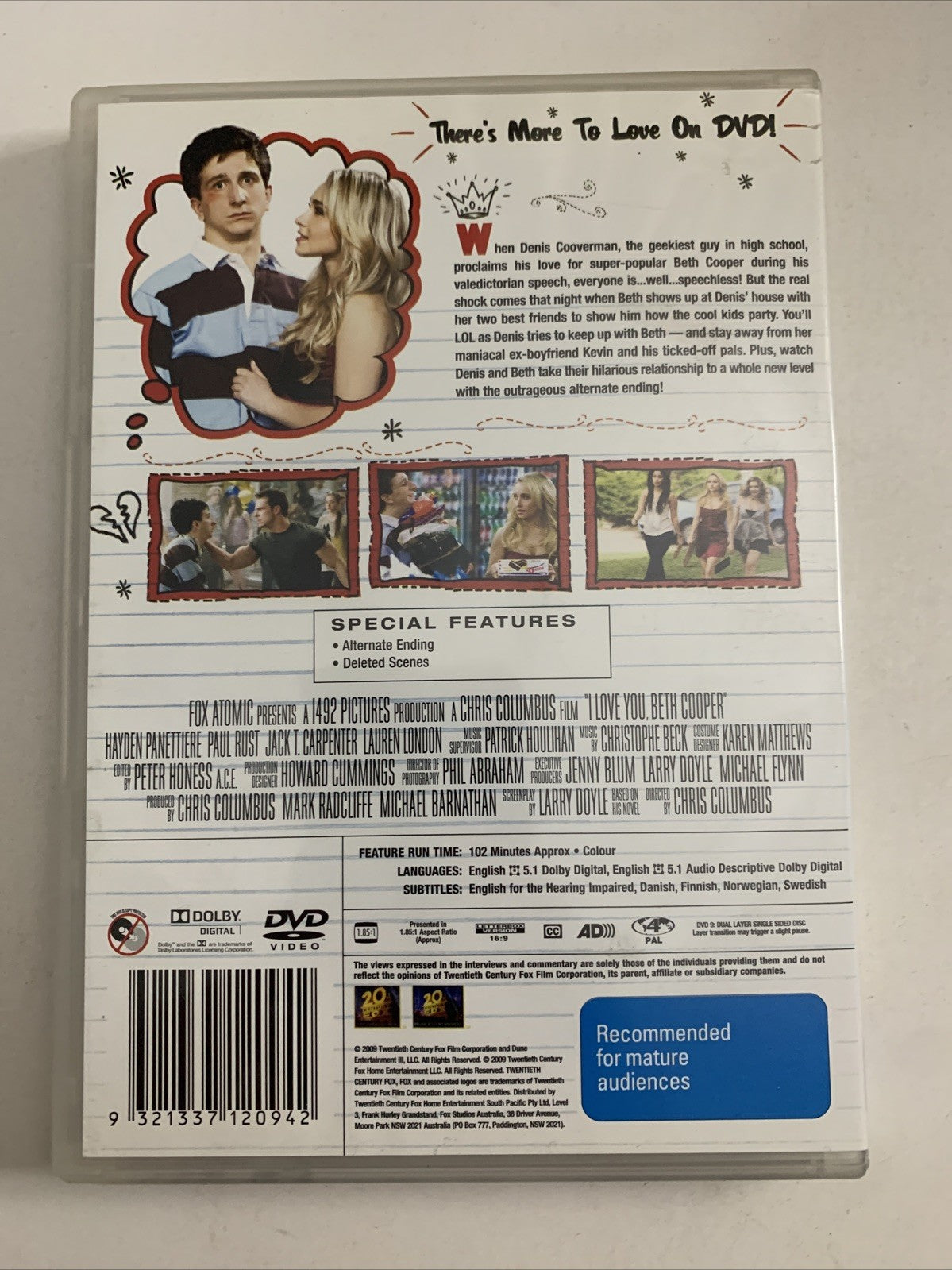 I Love You, Beth Cooper (DVD, 2009) Hayden Panettiere, Paul Rust Region 4