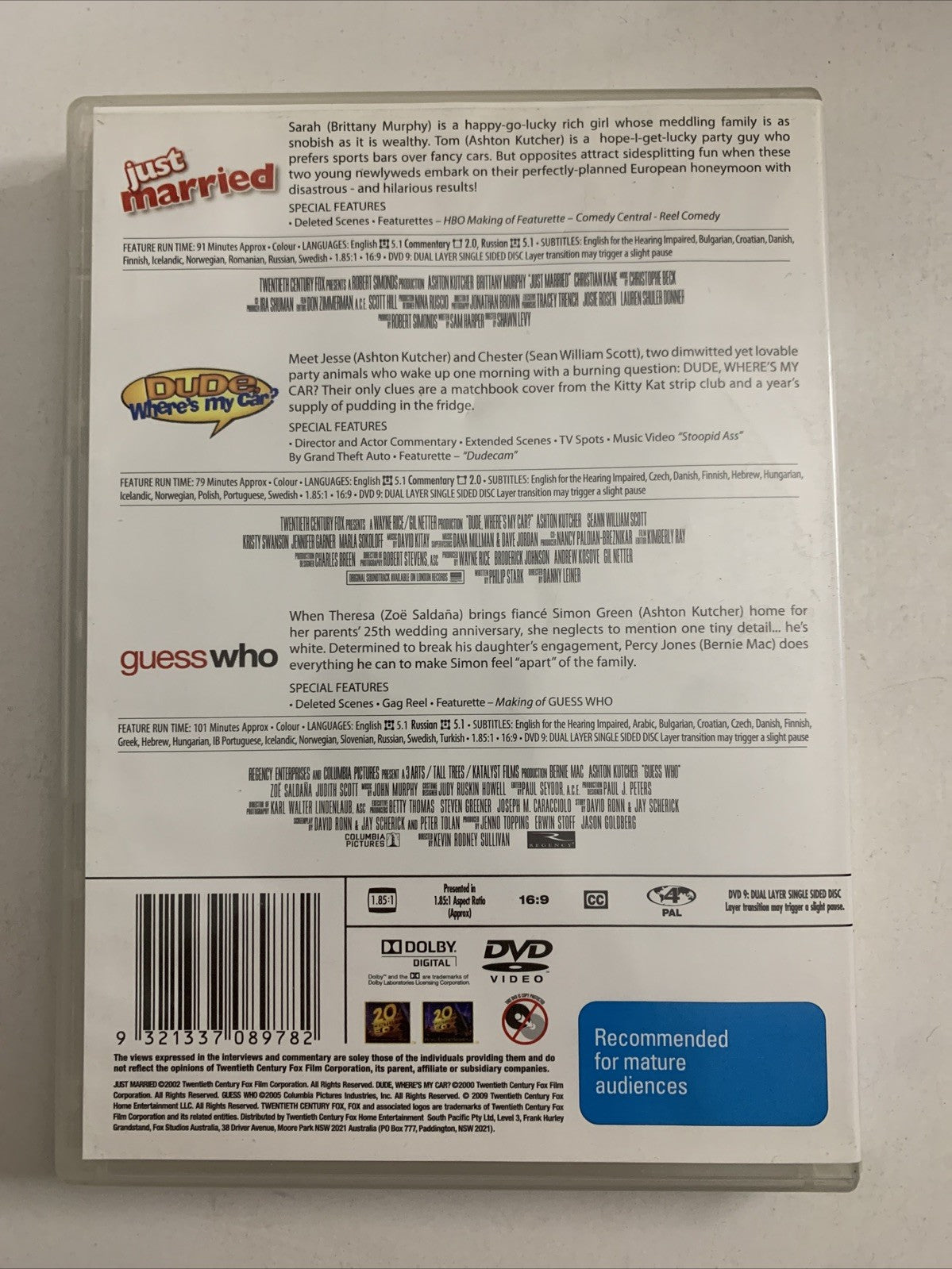 Just Married / Dude Where's My Car? / Guess Who (DVD) Ashton Kutcher  Region 4