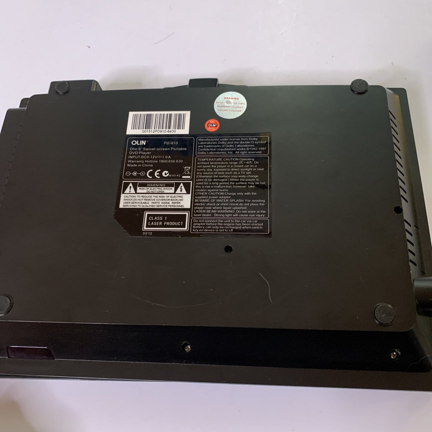 Olin DVD Swivel-Screen Player 9" PD-910 With Power Supply