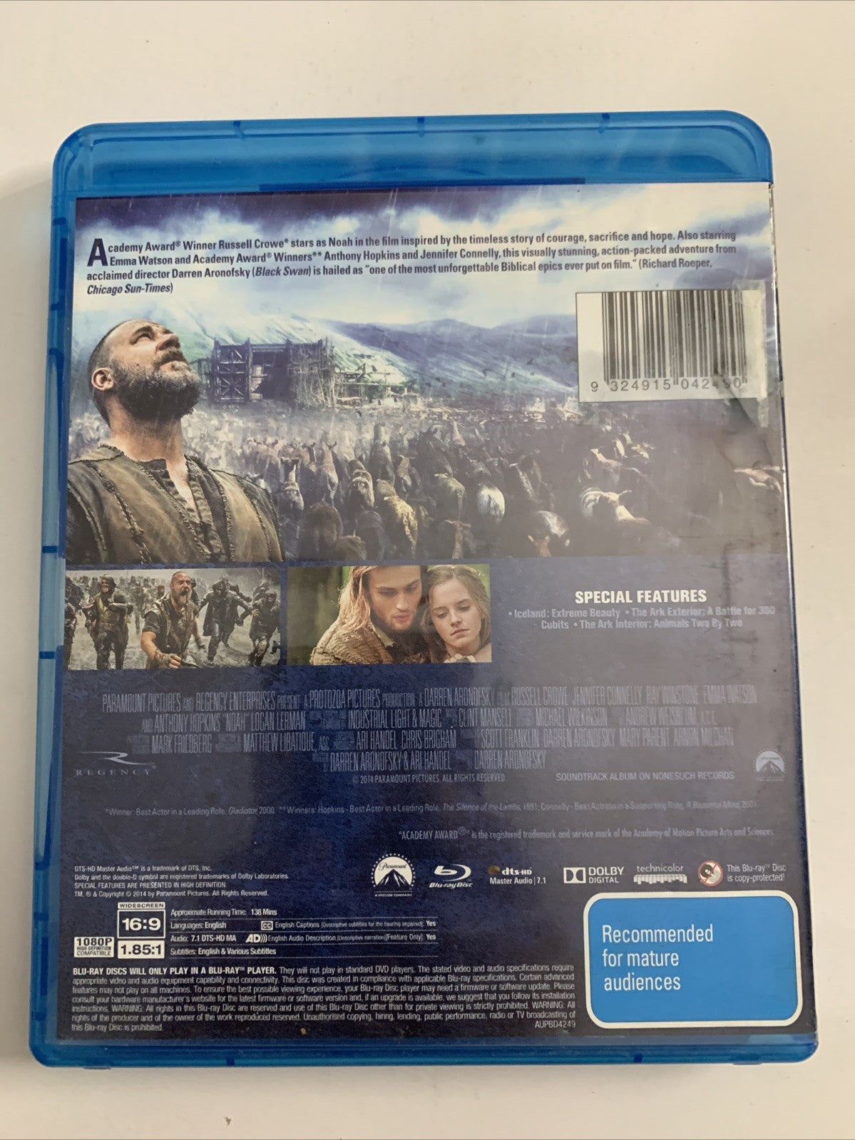 Noah (Blu-ray, 2014) Russell Crowe, Anthony Hopkins  Region B