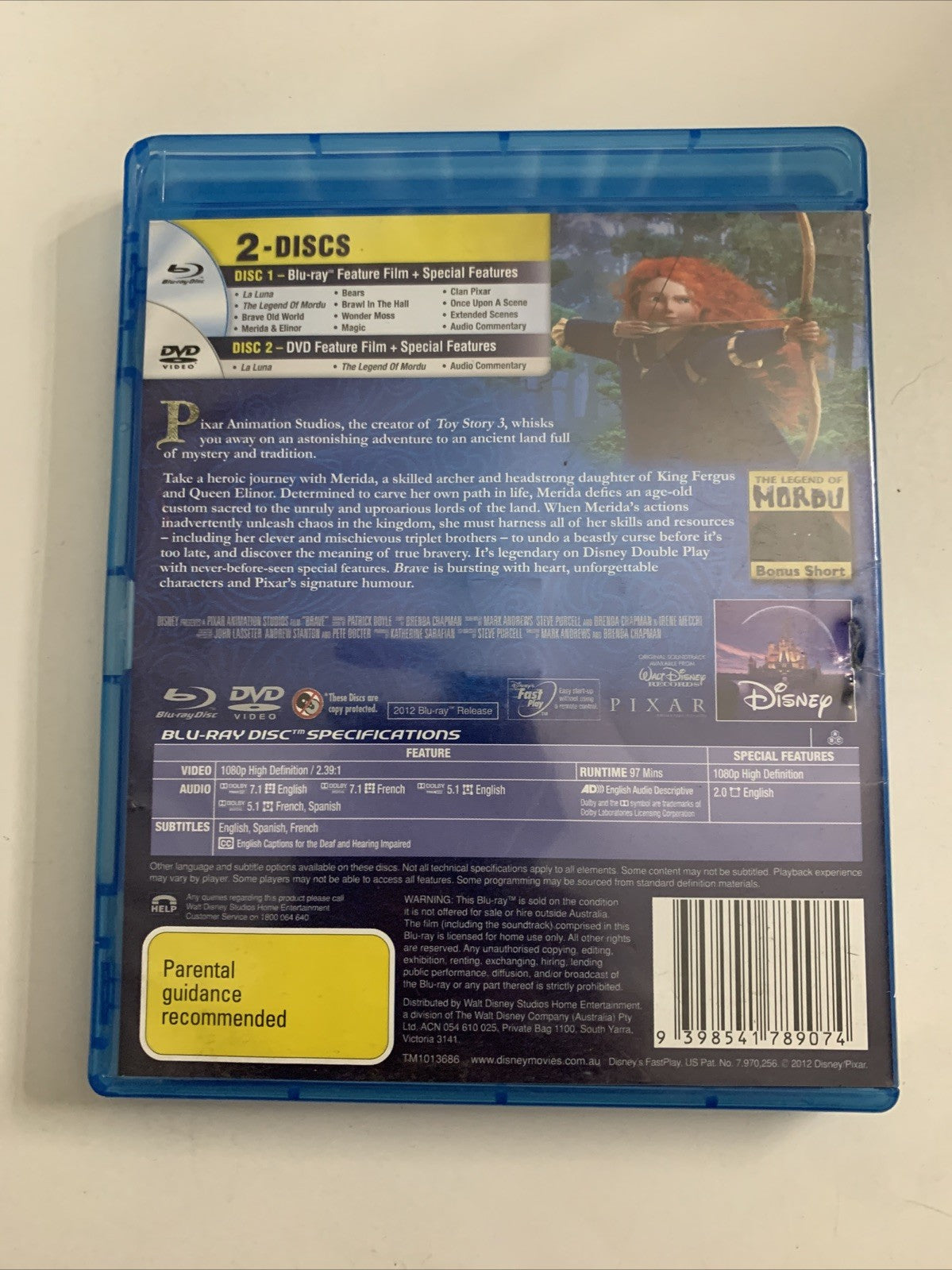 Brave (Blu-ray + DVD, 2012) Disney Animated Film Region B &4