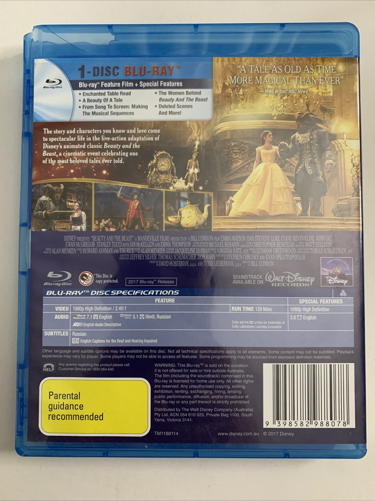 Beauty And The Beast (Blu-ray, 2017) Ewan McGregor, Ian McKellen, Emma Watson