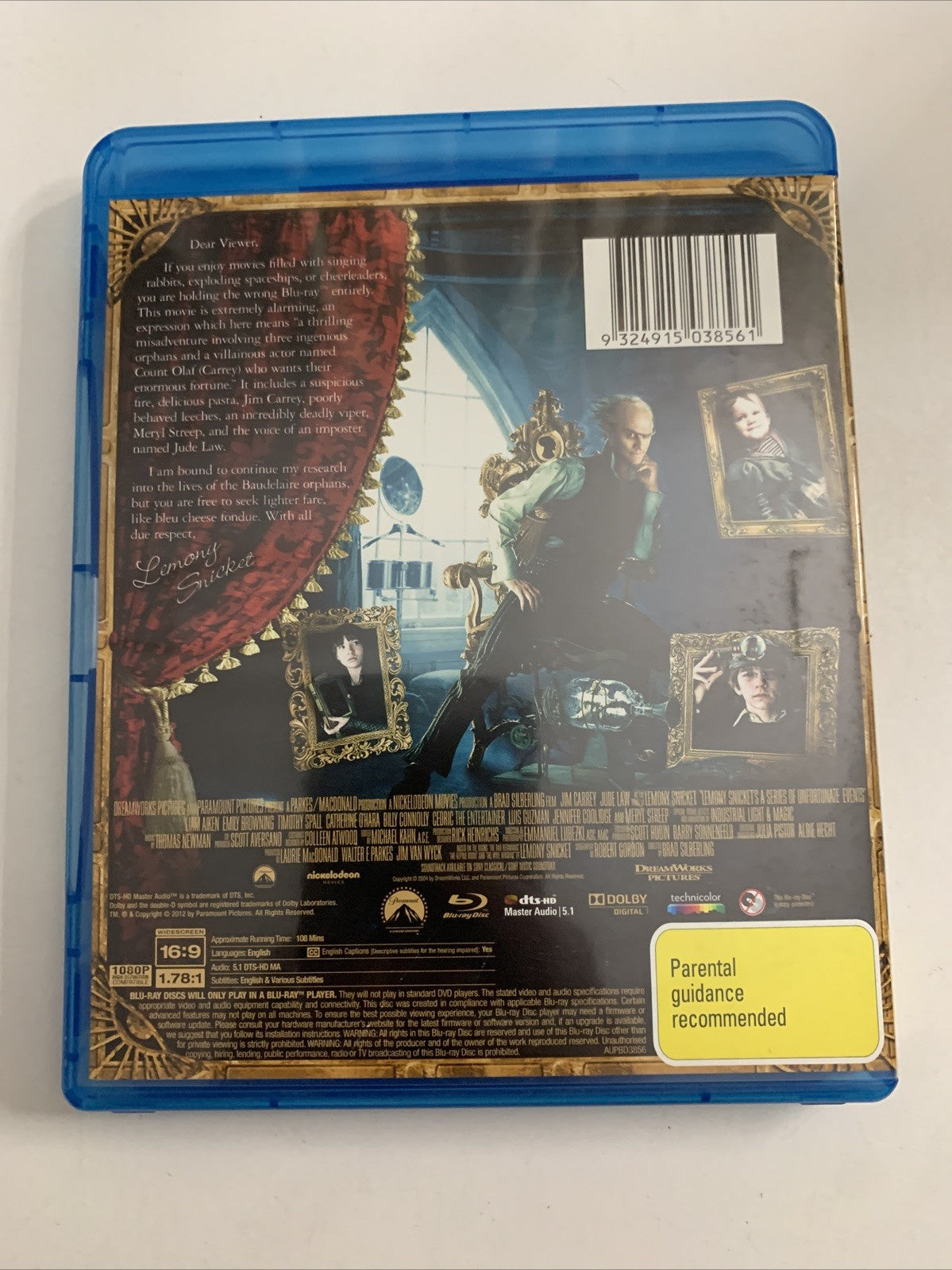 Lemony Snicket's A Series Of Unfortunate Events (Blu-ray, 2004) Jim Carrey