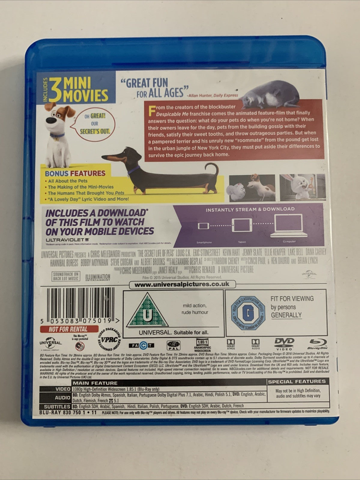 The Secret Life Of Pets (Blu-ray, 2016) Region B