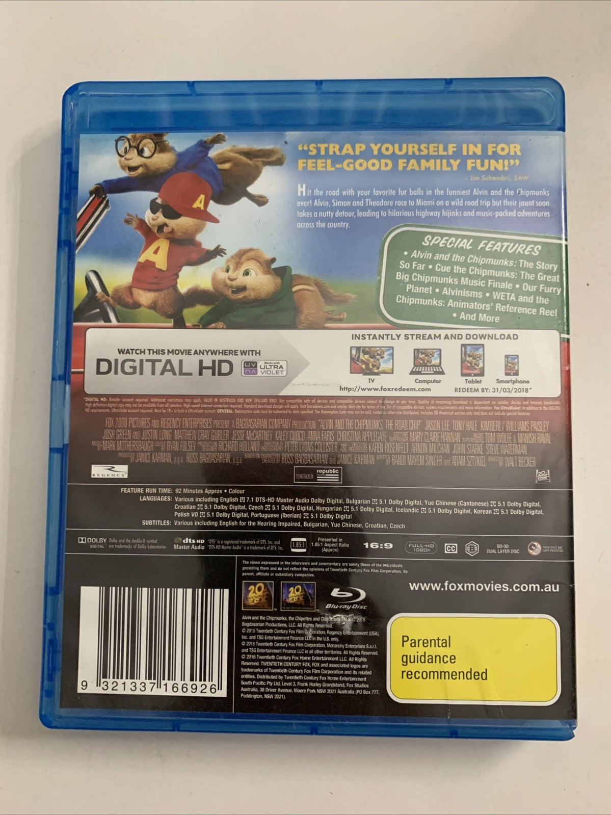 Alvin And The Chipmunks The Road Chip (Blu-ray, 2015) Region B