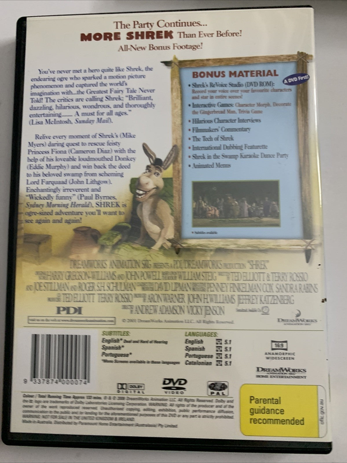 Shrek Dreamworks Interactive DVD Game (DVD, 2001) Region 4