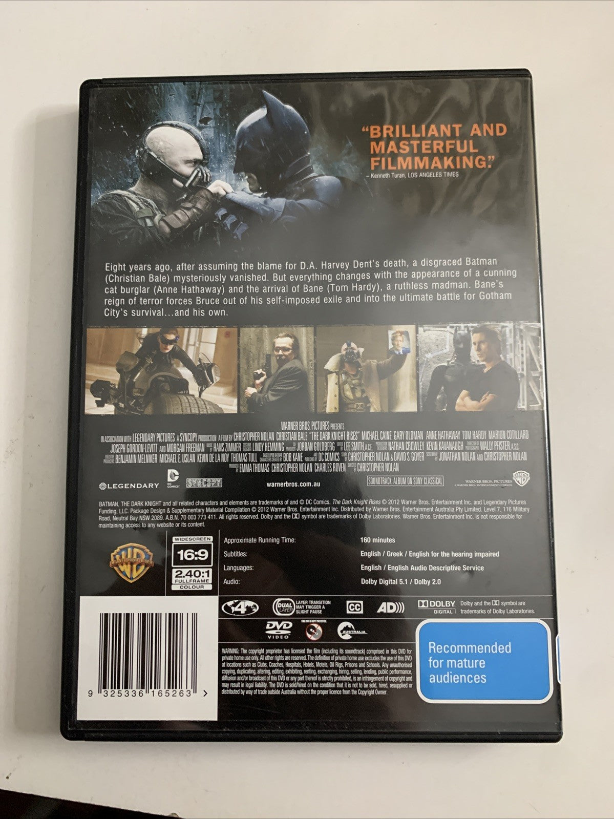 The Dark Knight Rises (DVD, 2012) Christian Bale, Tom Hardy Region 4