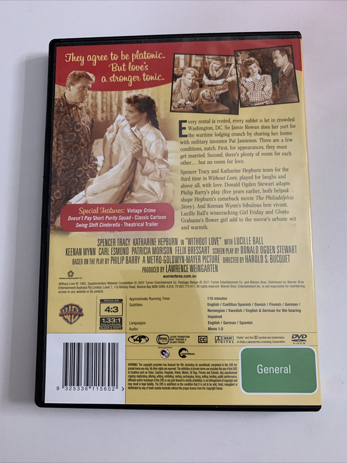 Without Love (DVD, 1945) Spencer Tracy, Katharine Hepburn Region 4