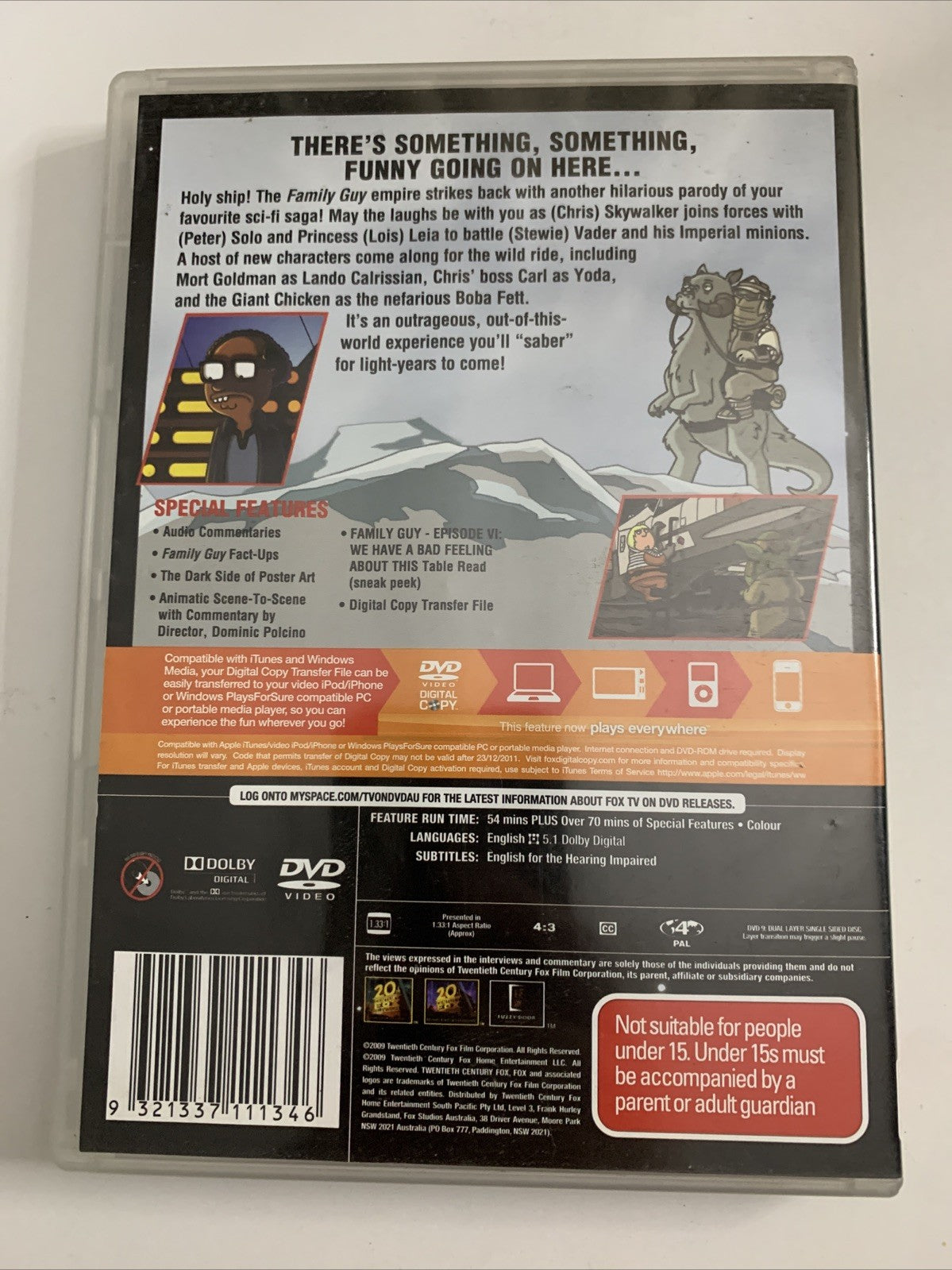 Family Guy: Something Something Dark Side (DVD, 2009) Hologram Cover Region 4