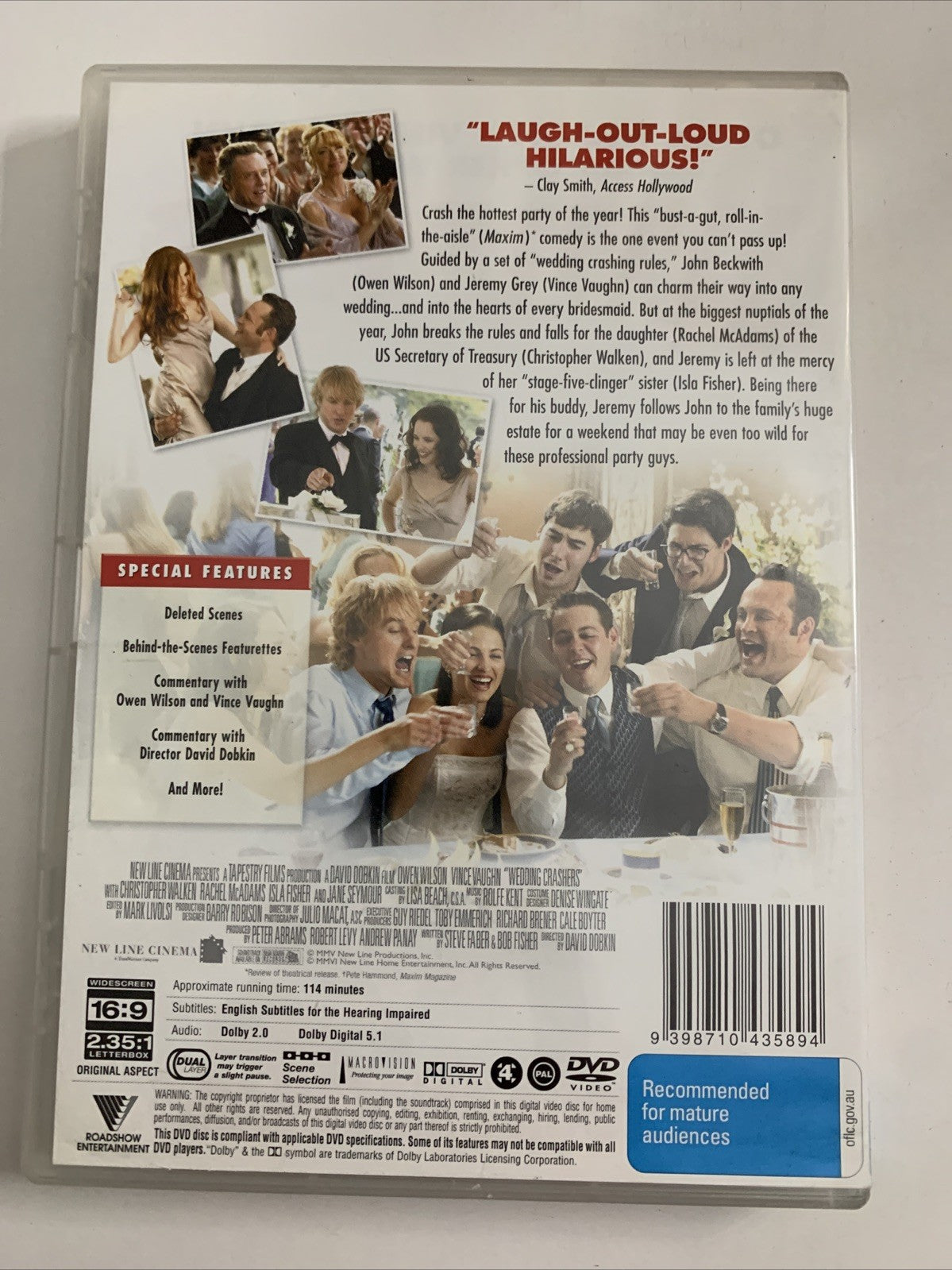 Wedding Crashers (DVD, 2005) Rachel McAdams, Owen Wilson, Vince Vaughn Region 4