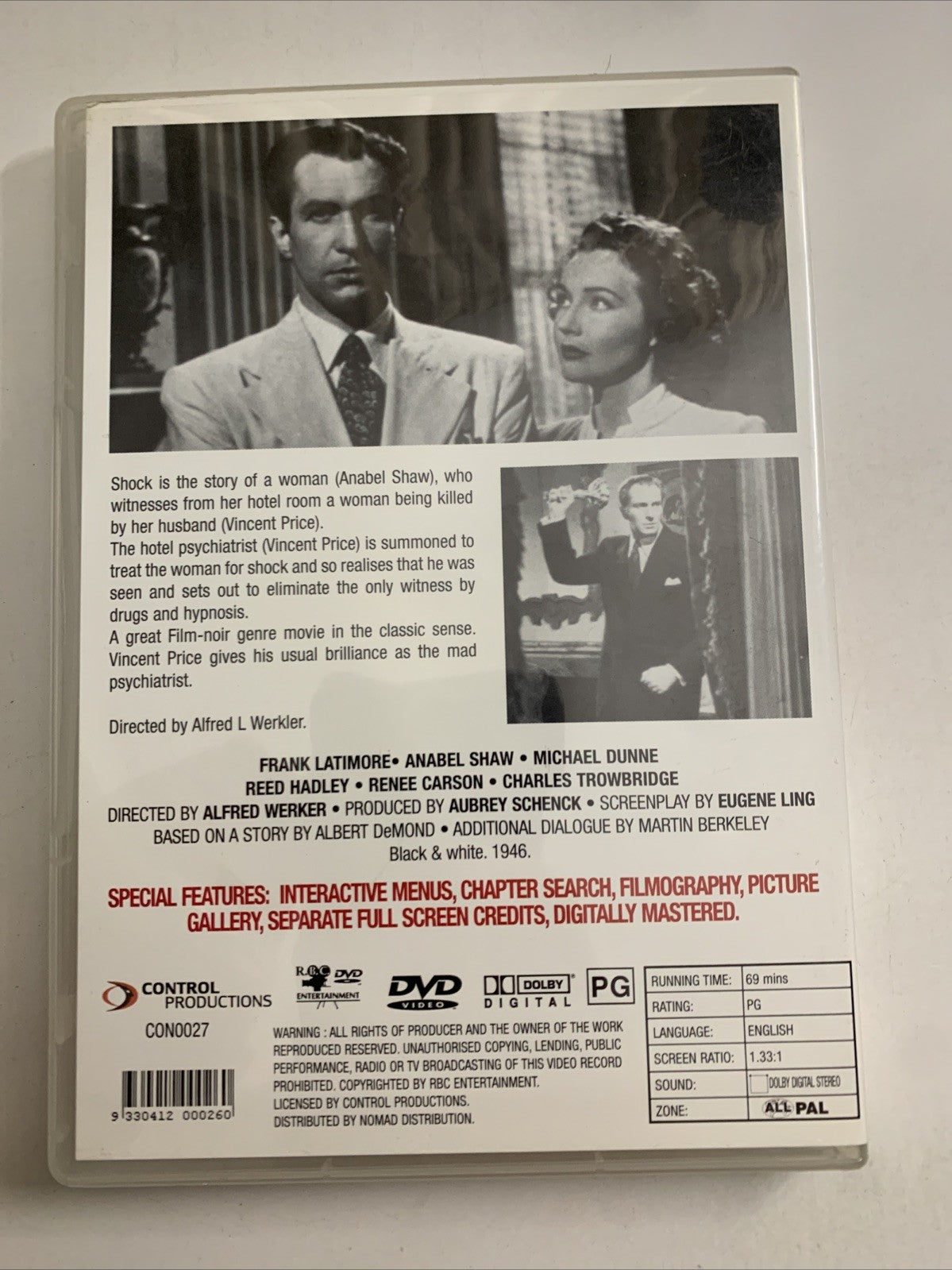 Shock  (DVD, 1946) Vincent Price, Lynn Bari, Frank Latimore  All Regions
