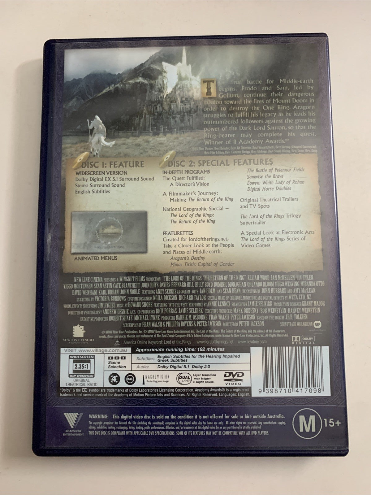 The Lord Of The Rings : The Return Of The King (DVD, 2003) 2-Disc Region 4