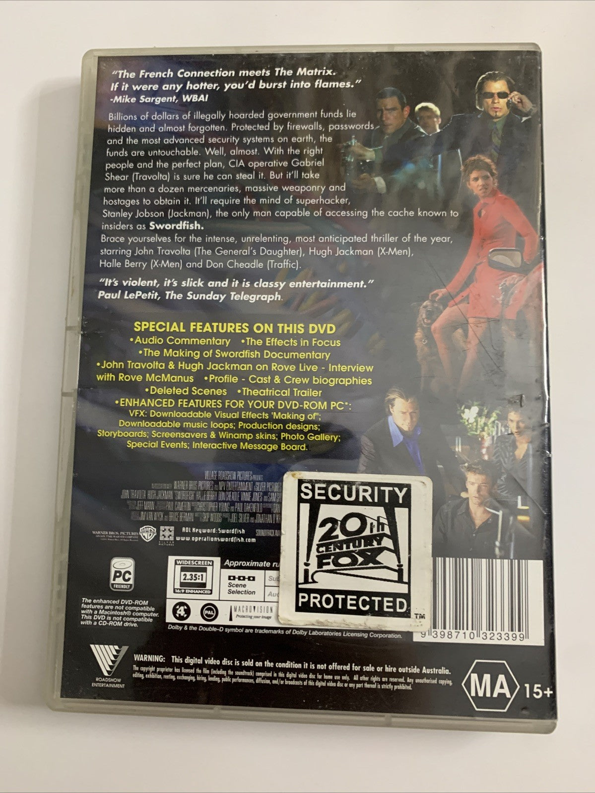 Swordfish (DVD, 2001) Don Cheadle, Hugh Jackman, John Travolta Region 4