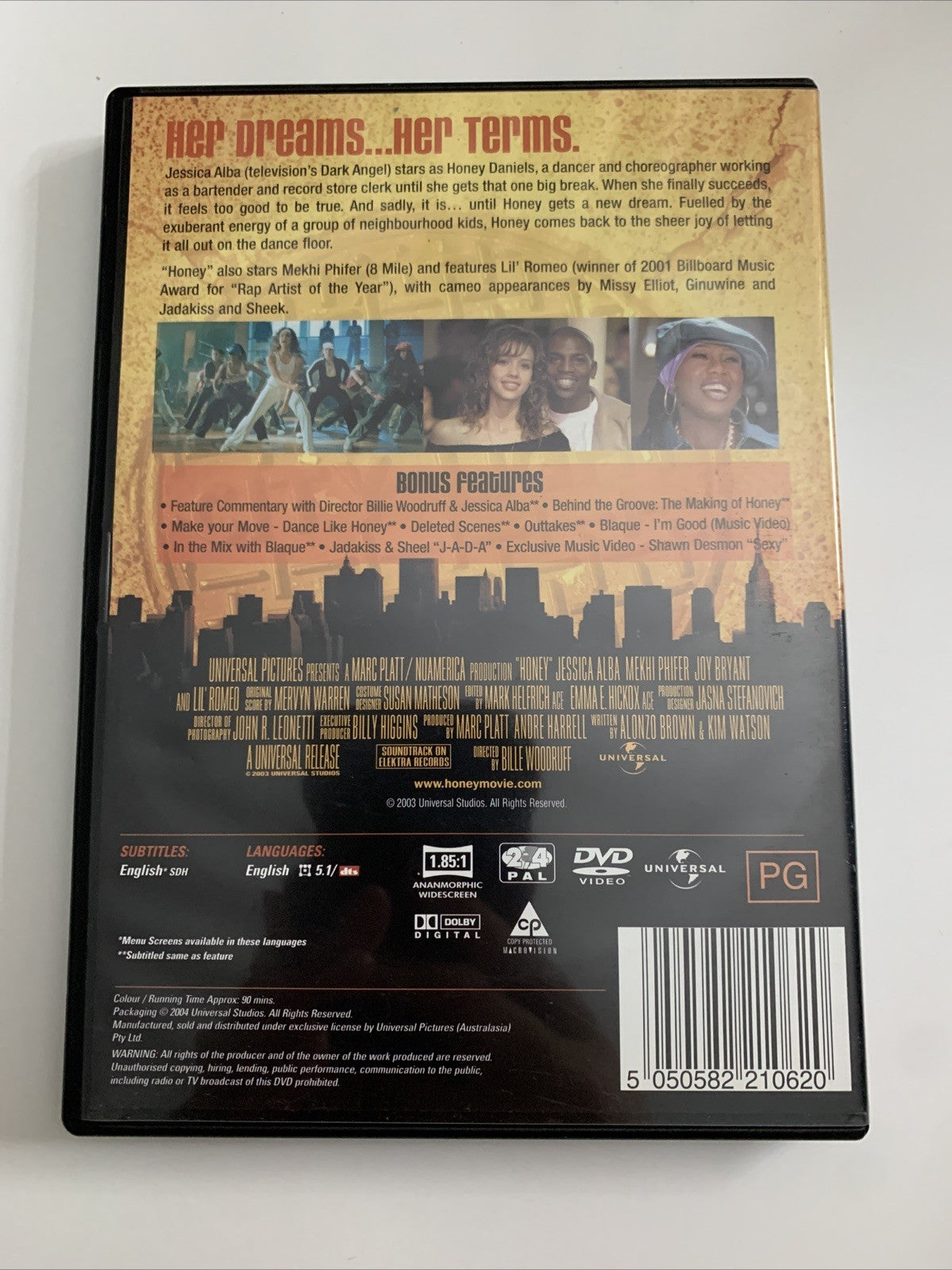 Honey (DVD, 2003) Jessica Alba, Zachary Williams, Mehki Phifer Region 4