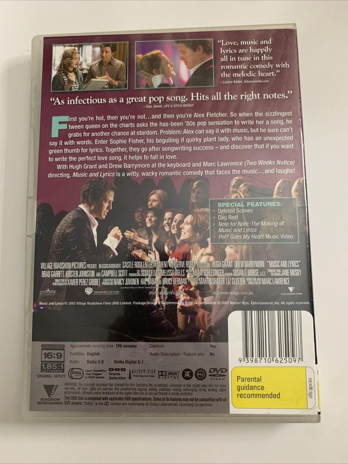 Music And Lyrics (DVD, 2007) Hugh Grant, Drew Barrymore, Brad Garrett Region 4