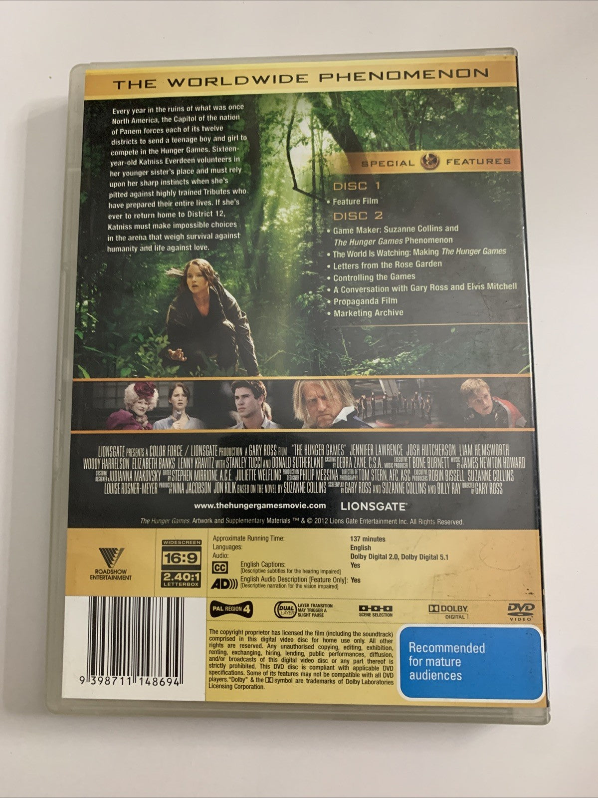 The Hunger Games (DVD, 2012) Jennifer Lawrence  Region 4