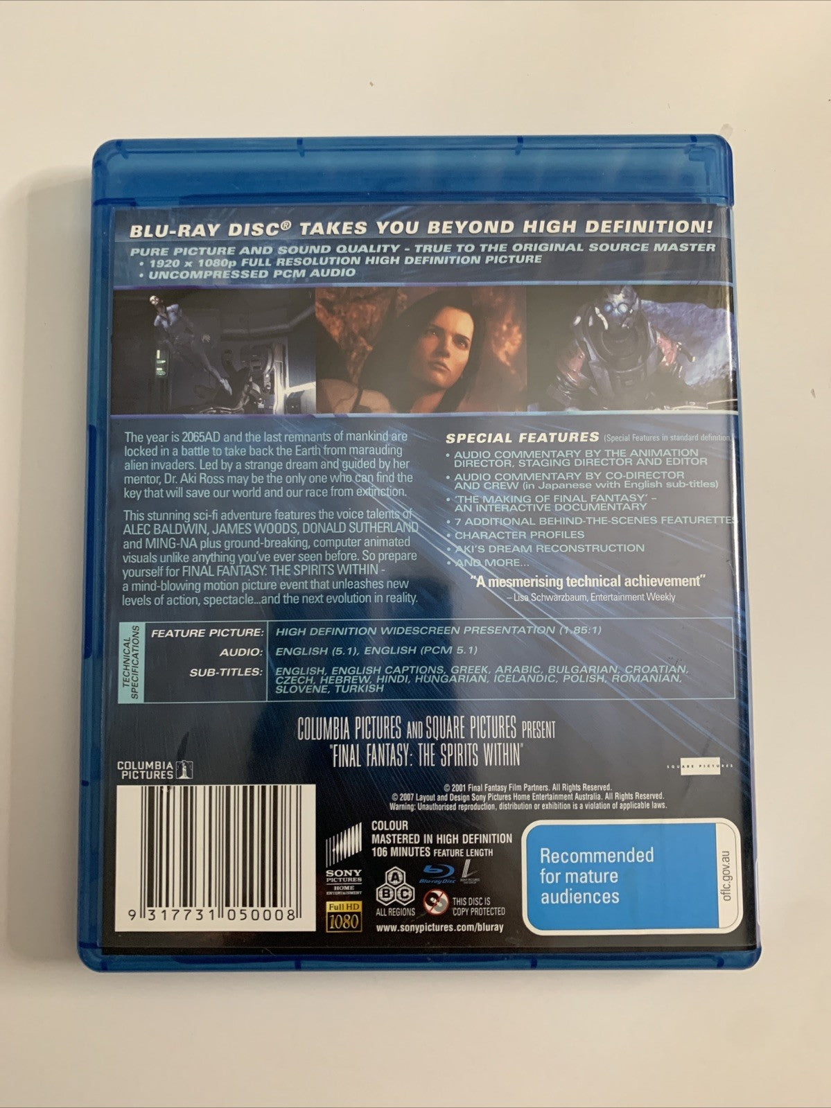 Final Fantasy The Spirits Within (Blu-ray, 2001) Animated Film
