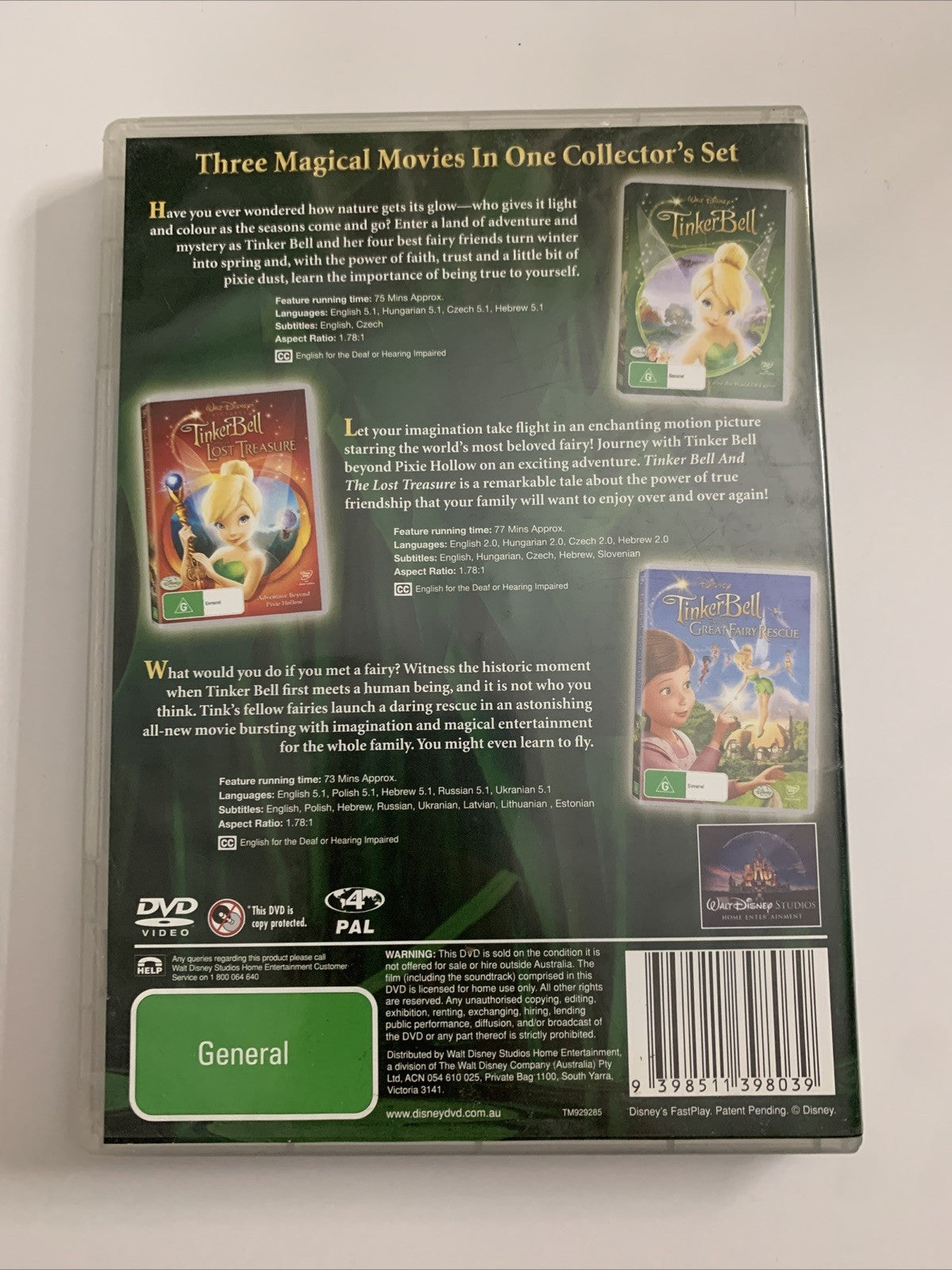 Tinker Bell: TinkerBell, Lost Treasure, Fairy Rescue (DVD, 2010) 3-Disc Region 4
