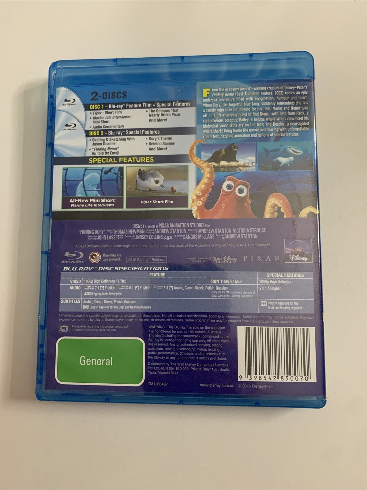 Finding Dory (Collector's Edition, Blu-ray, 2016) Disney Pixar Film All Regions