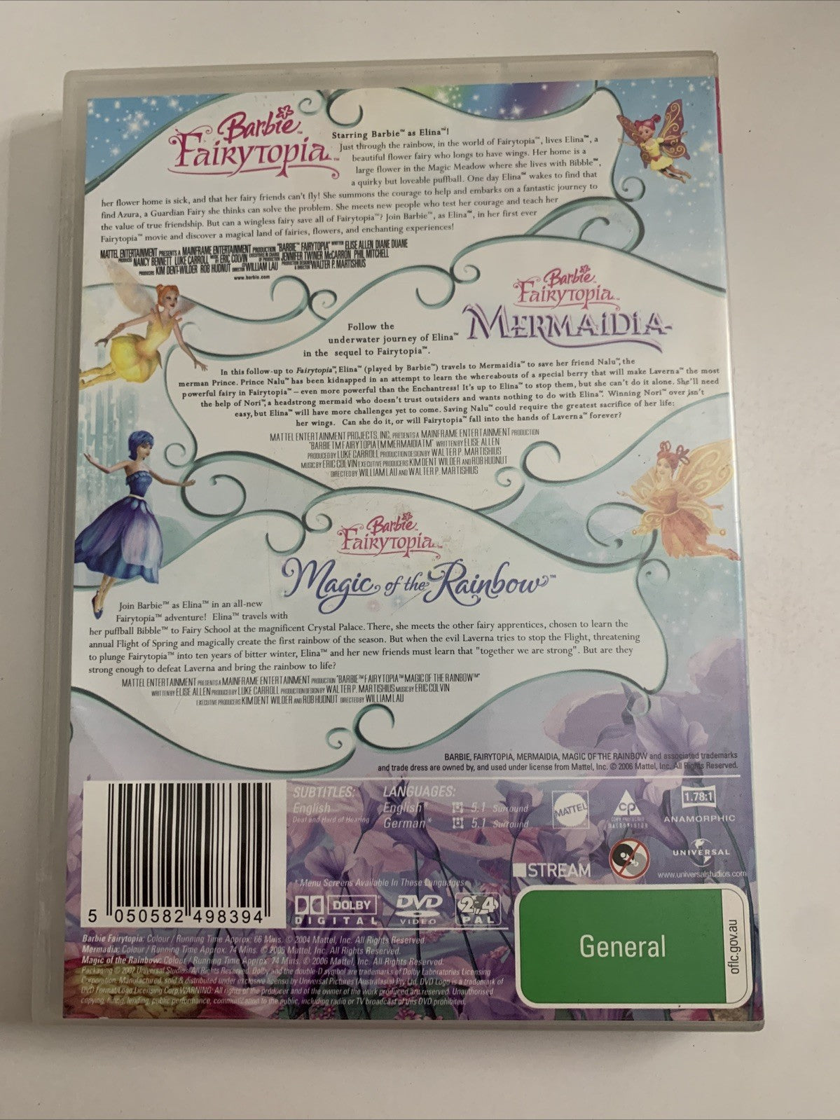 Barbie Triple Pack Fairytopia / Mermaidia / Magic Of The Rainbow (DVD, 2007)