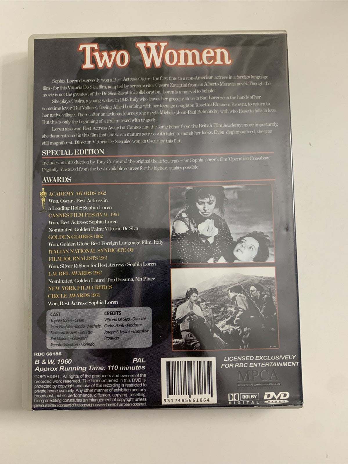 Two Women (DVD, 1961) Sophia Loren, Eleanora Brown, Raf Vallone All Regions