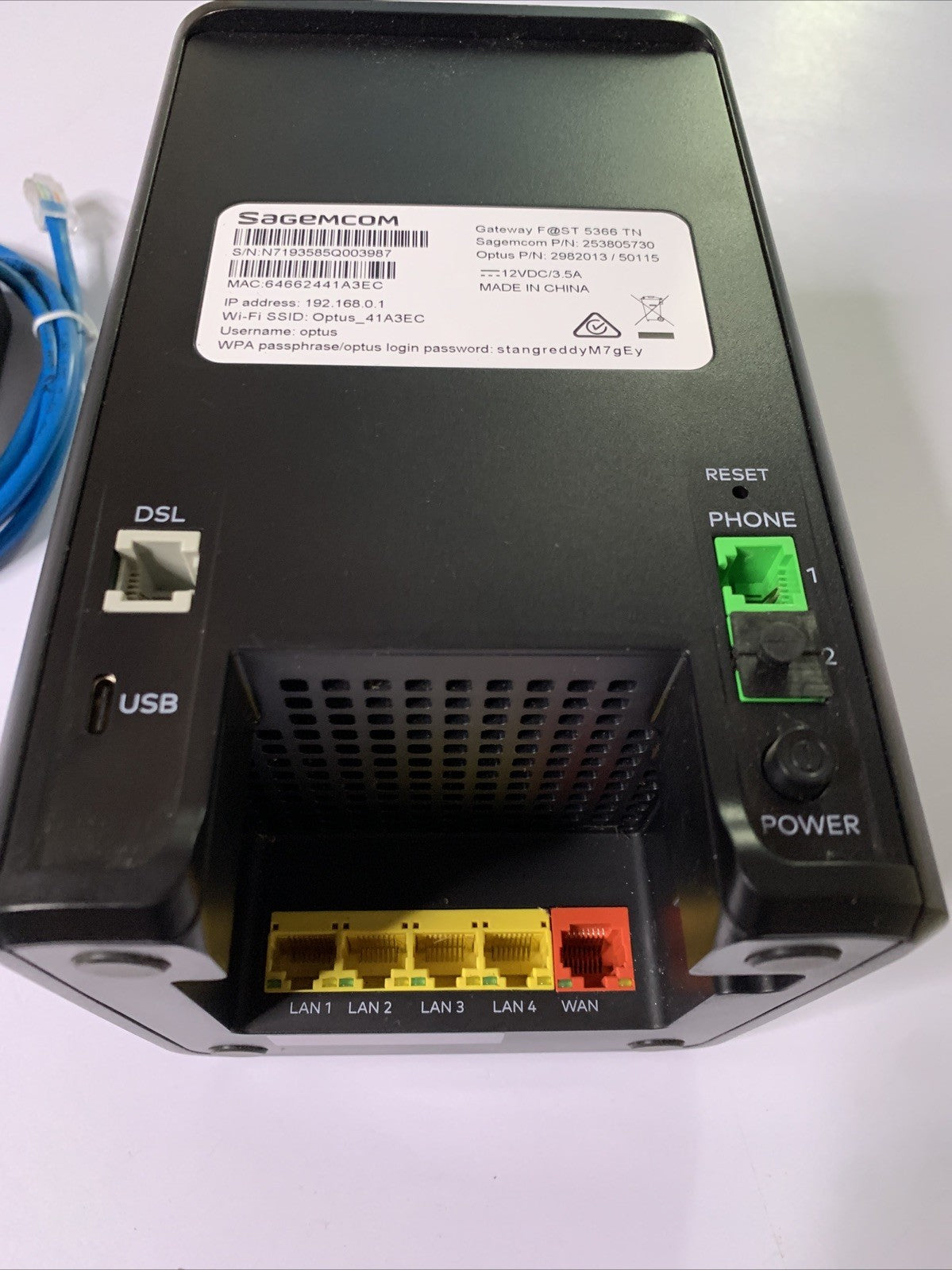 Optus Sagemcom Gateway Fast 5366 TN WiFi Wireless Modem Router VoIP