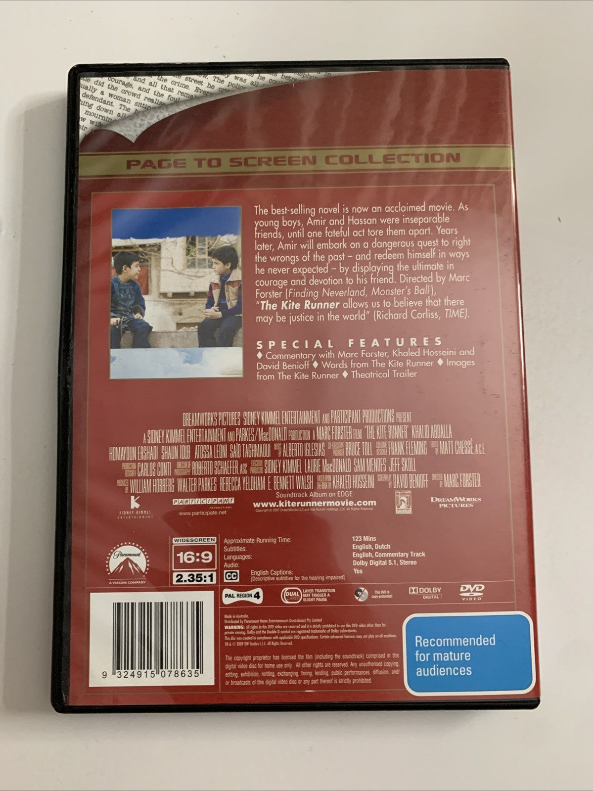 The Kite Runner (DVD, 2007) Shaun Toub, Khalid Abdalla, Atossa Leoni Region 4