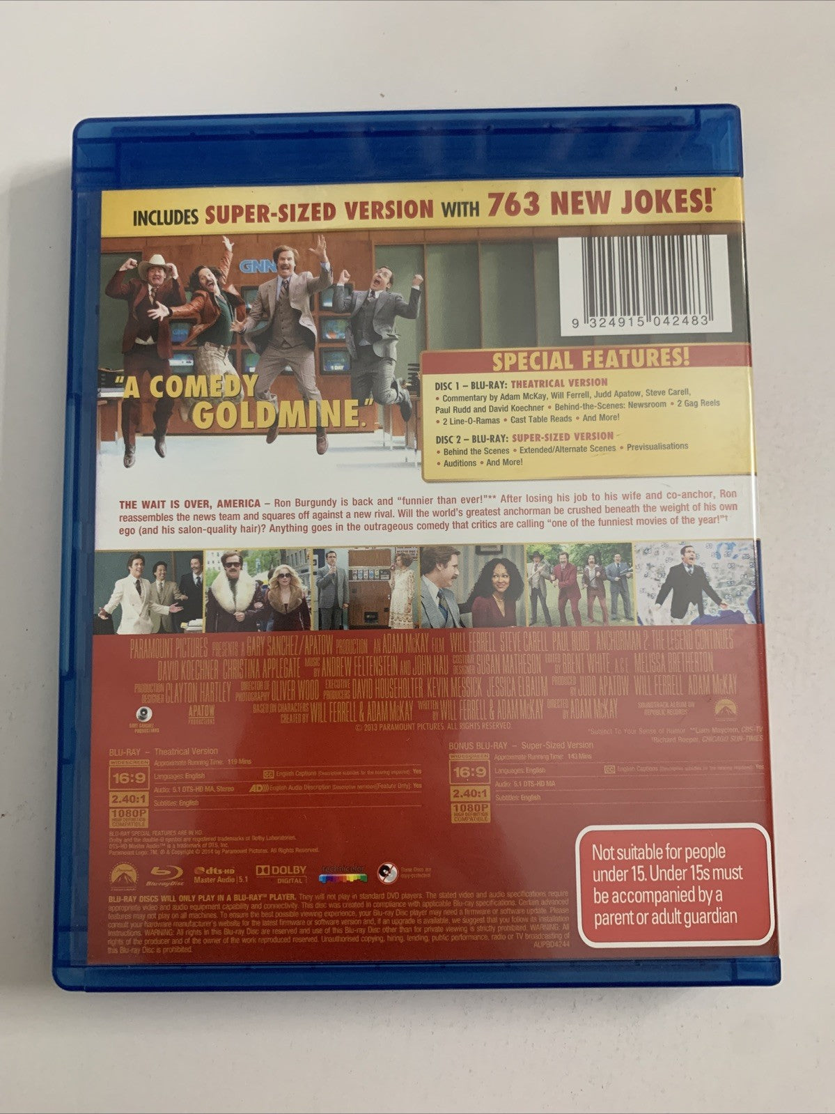 Anchorman 2: The Legend Continues (Blu-Ray, 2013) Will Ferrell Region B