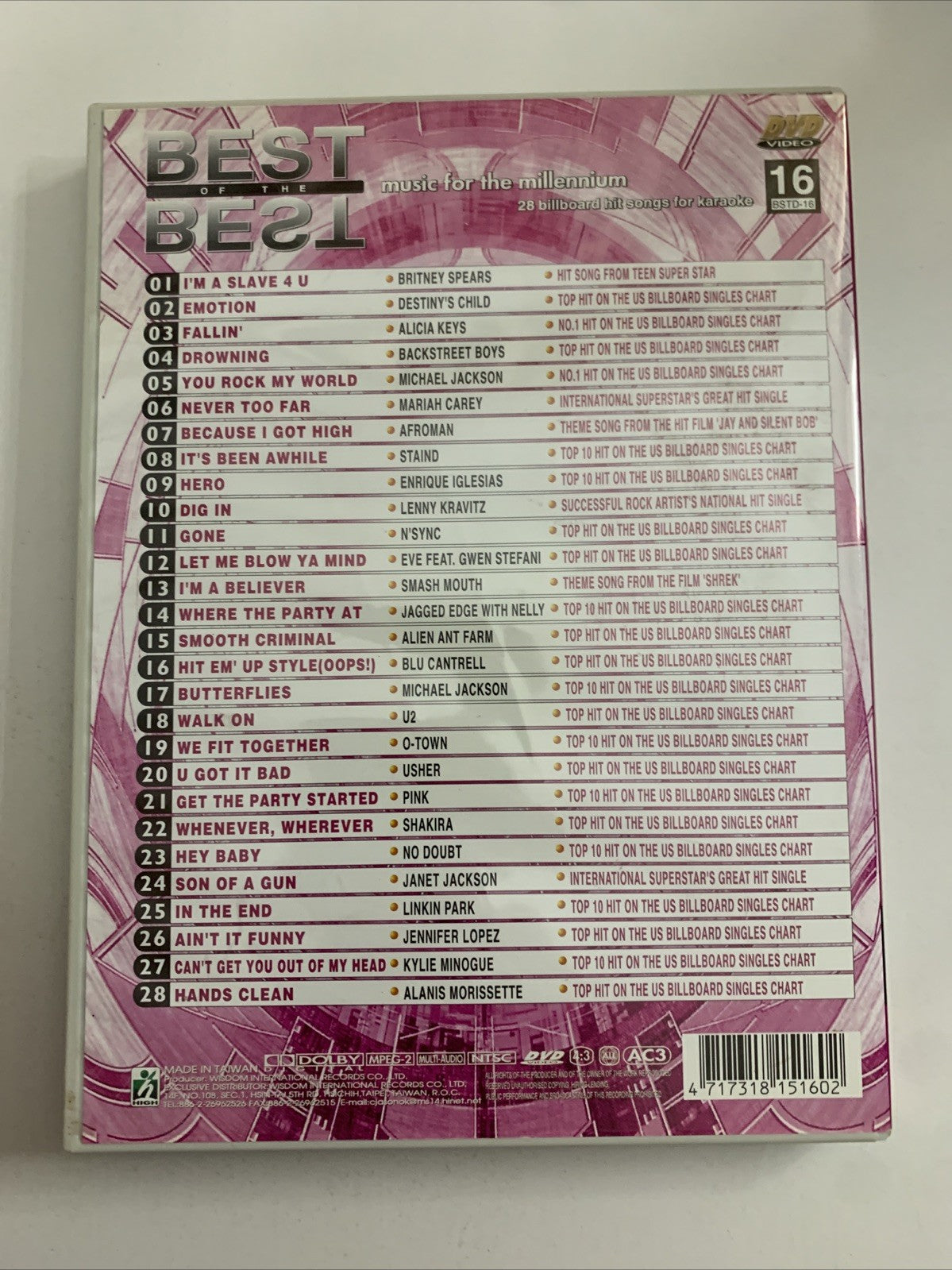 Karaoke Best of the Best : Music For The Millennium Vol 16 (DVD) All Regions