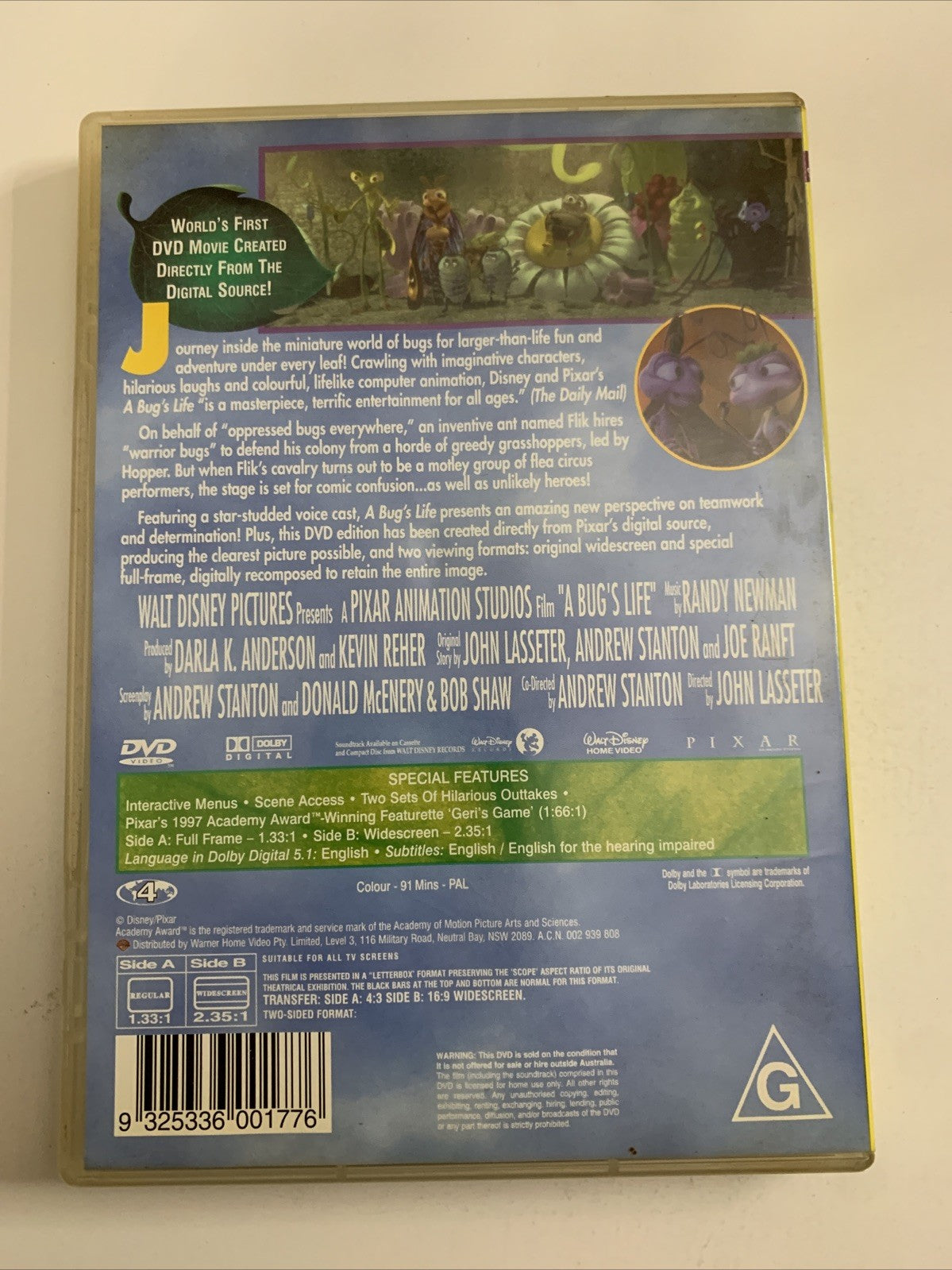 A Bug's Life (DVD, 1998) Disney Pixar Animation Region 4