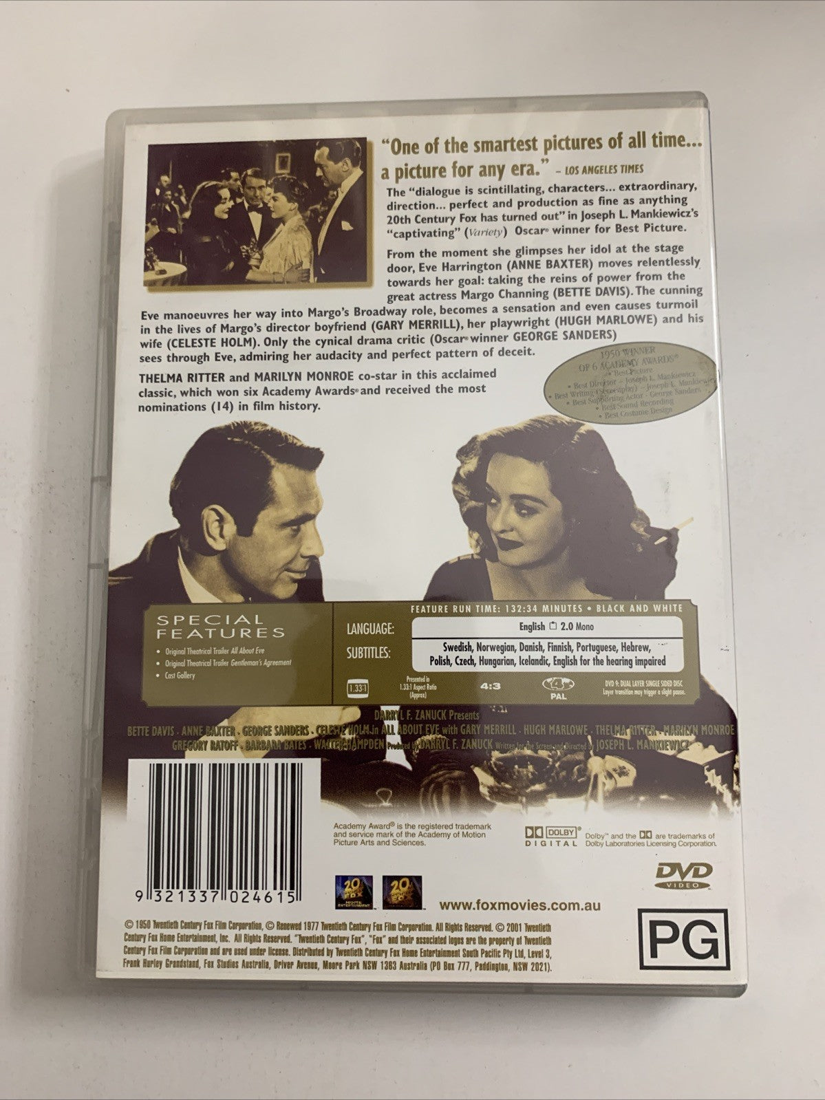 All About Eve (DVD, 1950) Marilyn Monroe, Bette Davis, Anne Baxter Region 4 NEW
