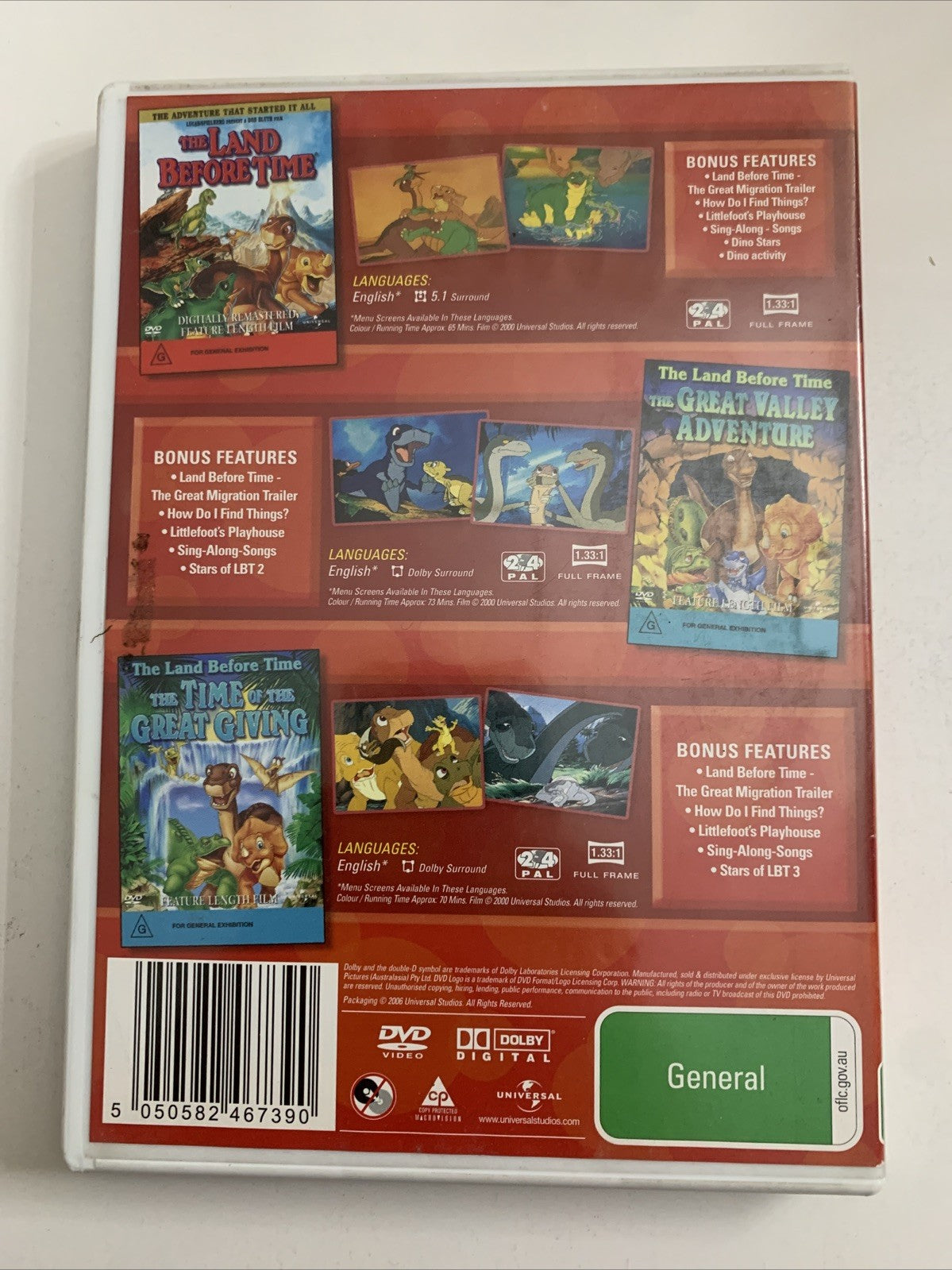 Land Before Time I, II, III (DVD) 3 Movie Animation Region 4 &2