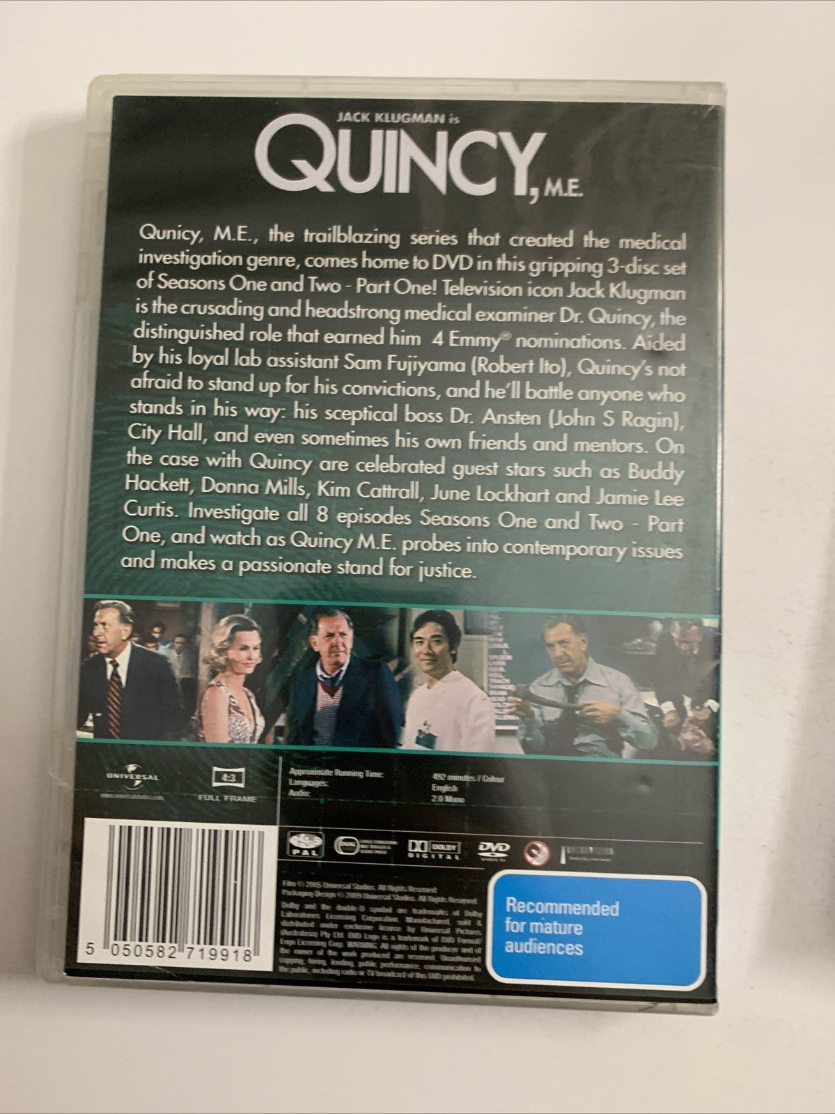 Quincy M.E : Seasons 1-2 (DVD, 1976) Jack Klugman, Jamie Lee Curtis Region 4