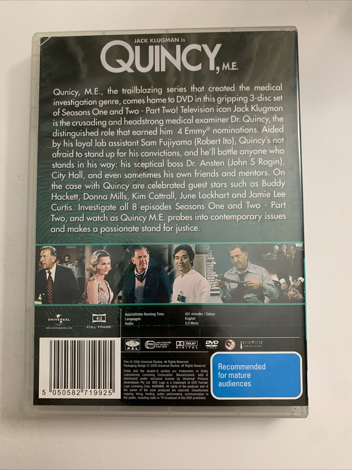 Quincy M.E : Seasons 1-2 (DVD, 1976) Jack Klugman, Jamie Lee Curtis Region 4