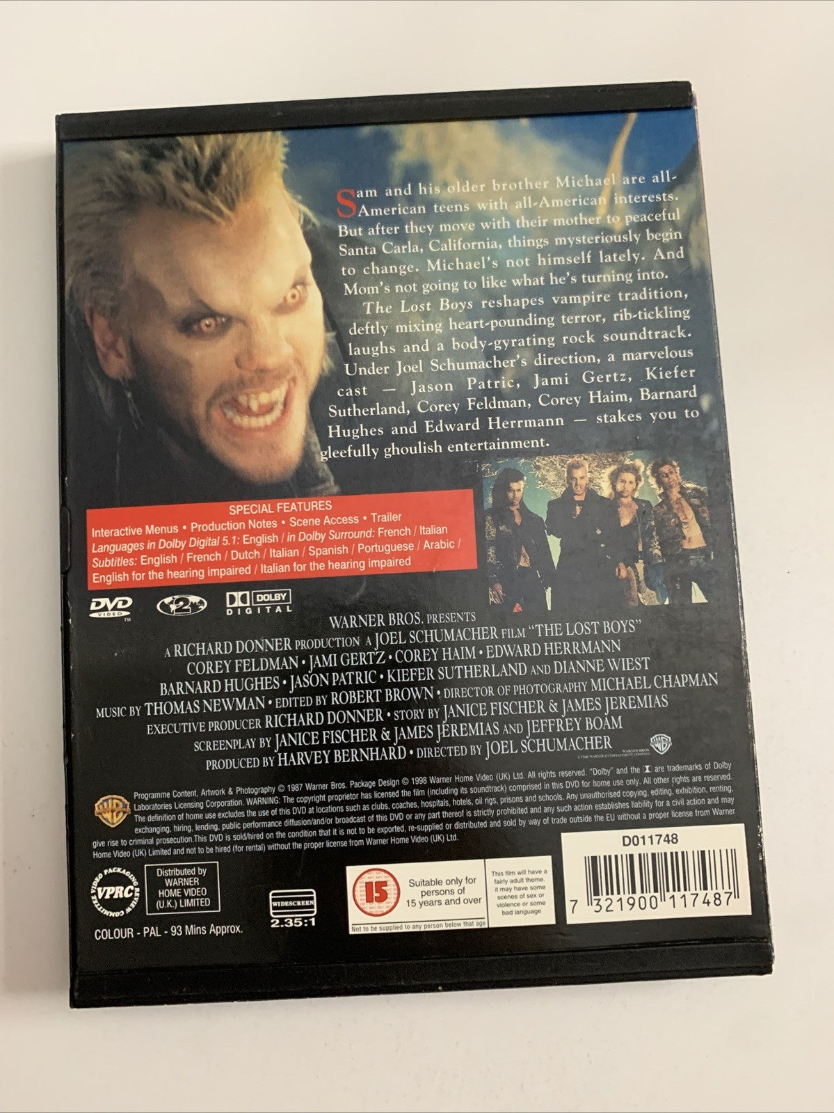 The Lost Boys (DVD, 1987) Corey Feldman, Kiefer Sutherland  Region 2
