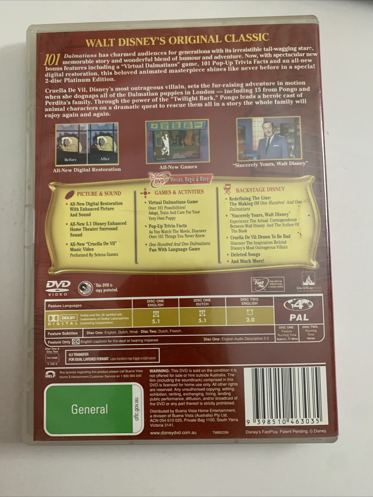 101 Dalmatians (Platinum Edition, DVD, 1961, 2-Disc) Disney Animation Region 4