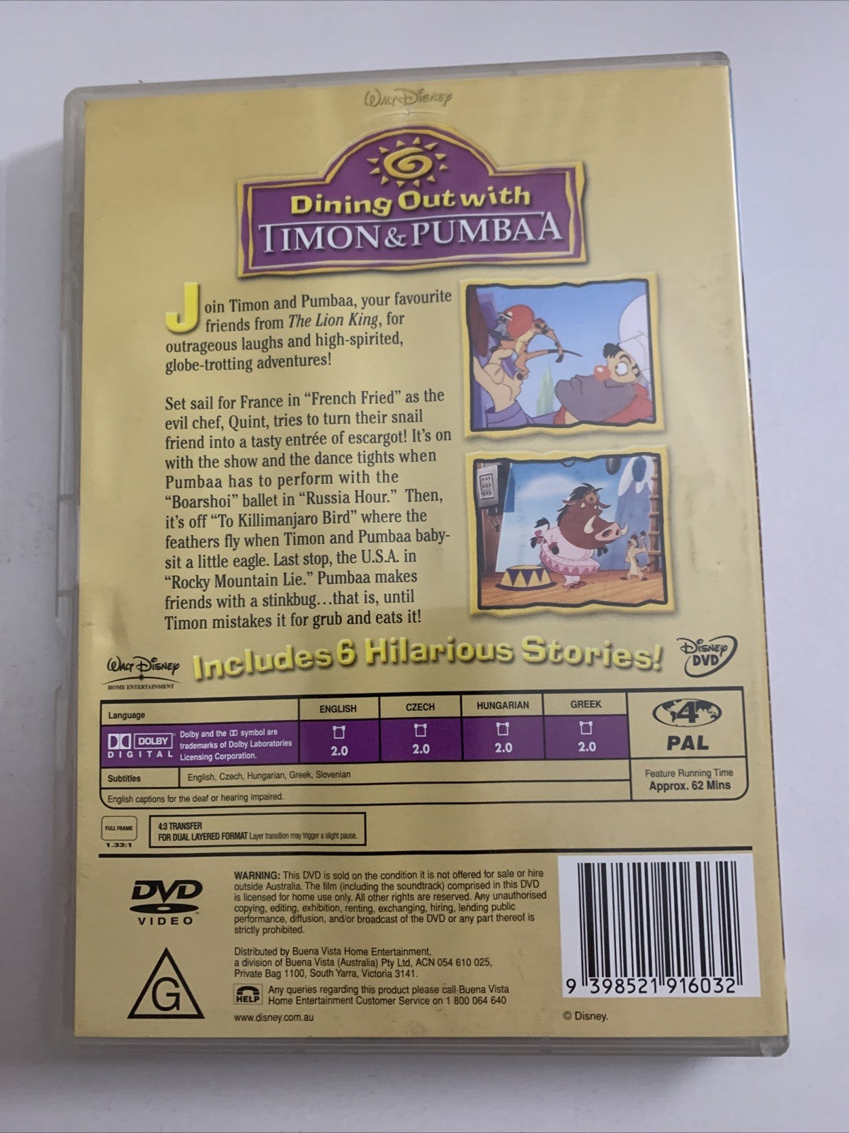 Dining Out With Timon And Pumbaa (DVD, 2004) Disney Animation Region 4