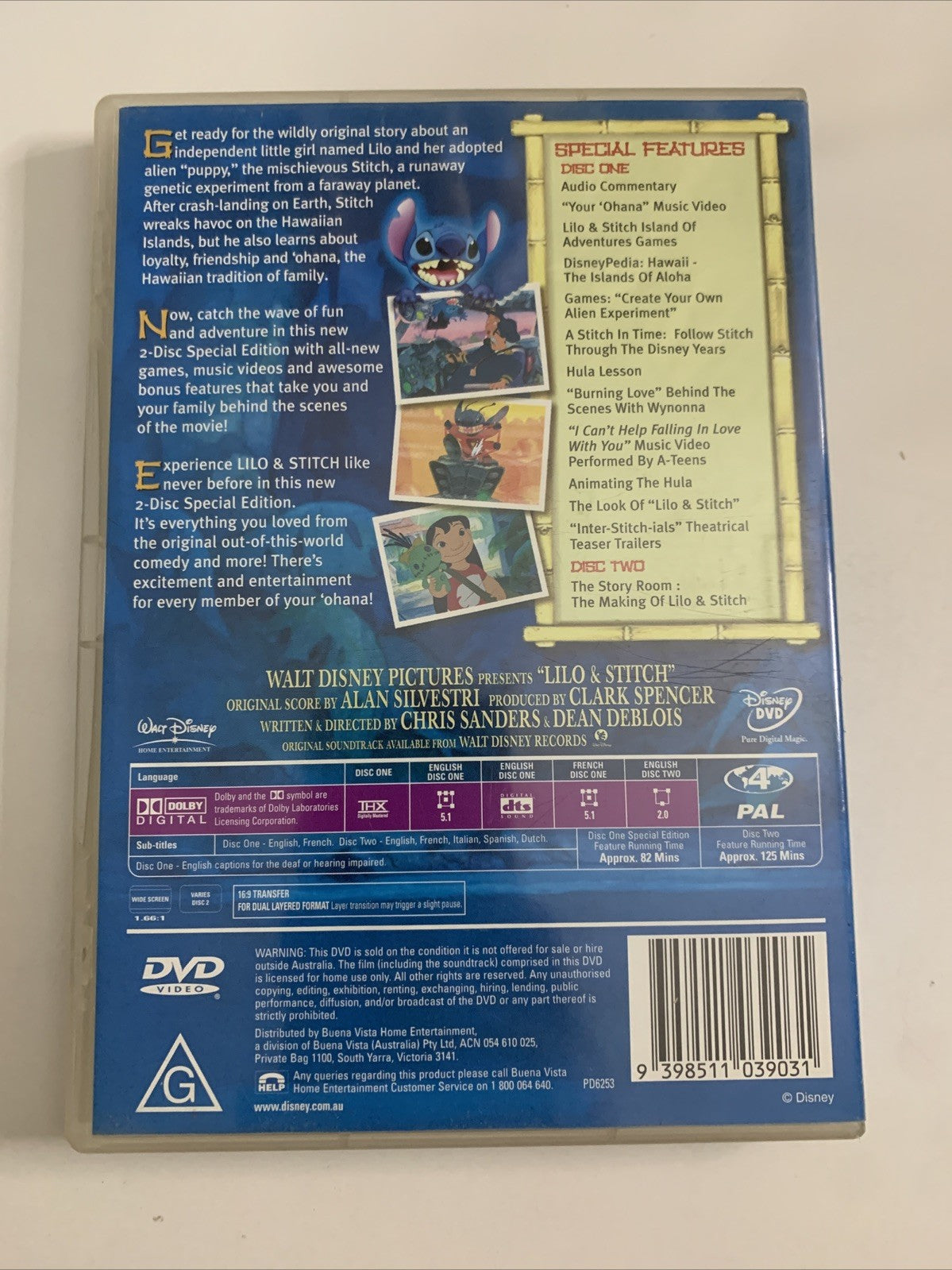 Lilo & Stitch (Special Edition, DVD, 2001) Disney Film Region 4
