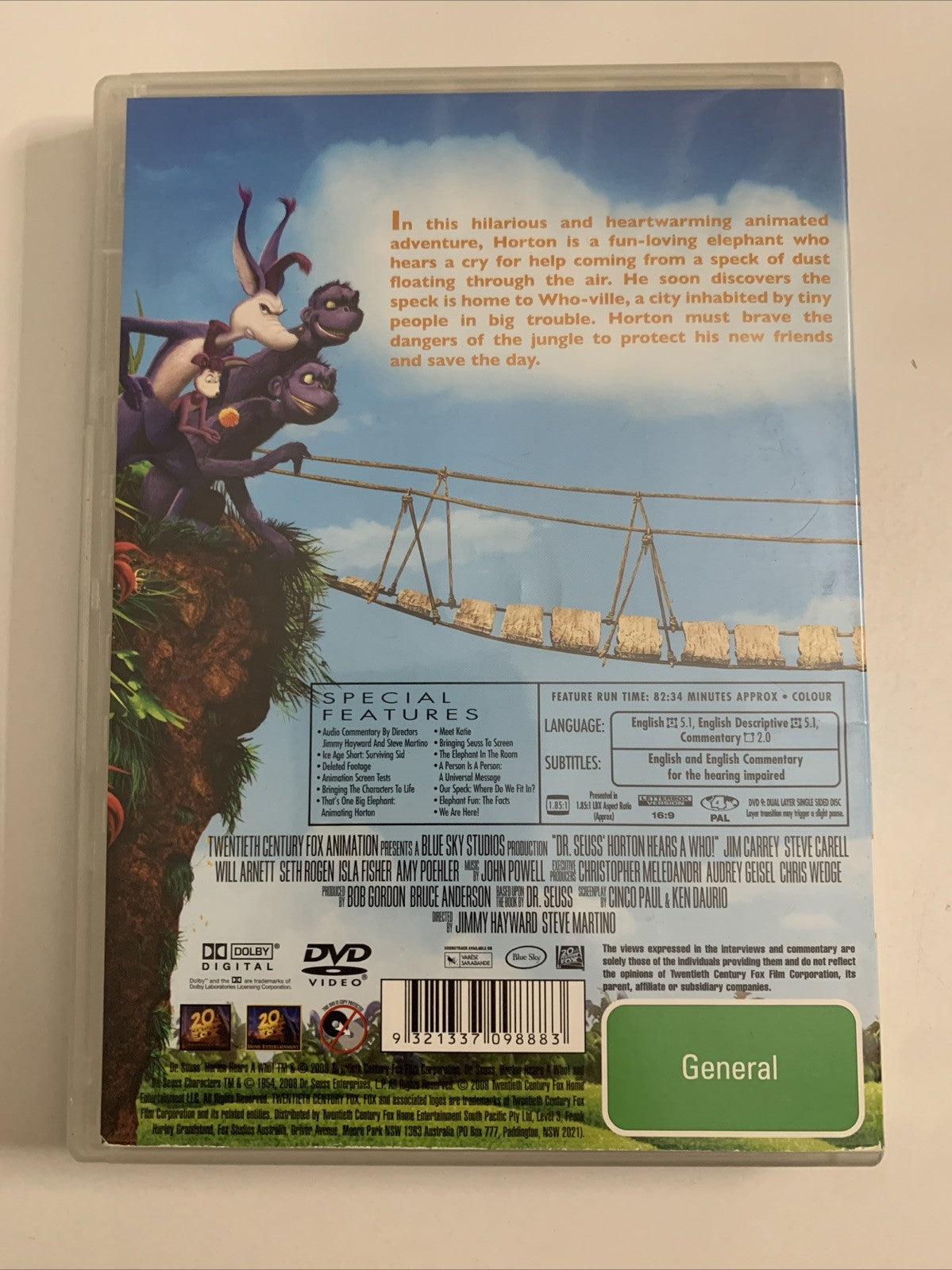 Horton Hears A Who! (DVD, 2008) Animation Jim Carrey, Stevel Carell Region 4
