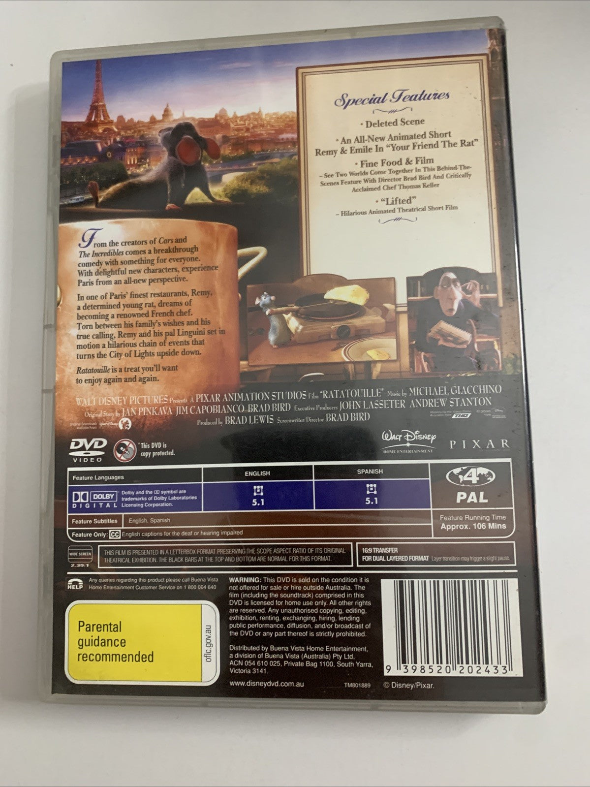 Ratatouille (DVD, 2007) DIsney Pixar Animated Film Region 4