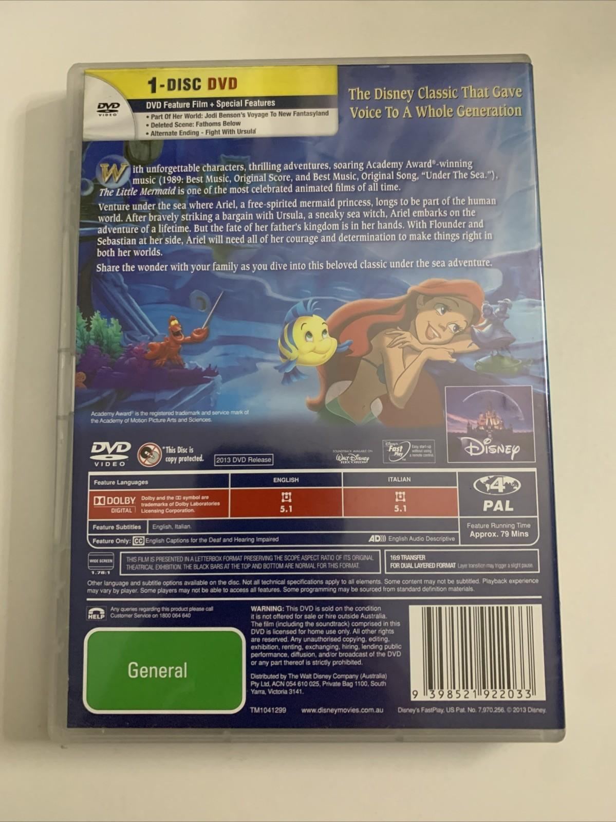 The Little Mermaid (DVD, 1989) Animated Disney Film Region 4