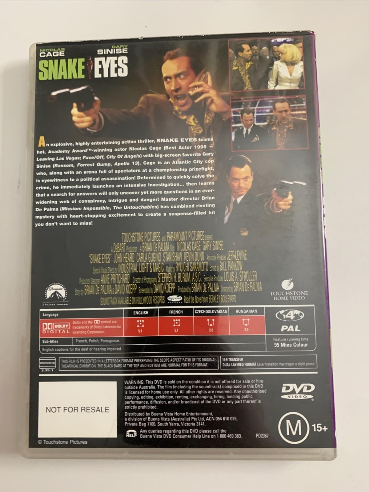 Snake Eyes (DVD, 1998) Nicolas Cage, Gary Sinise Region 4