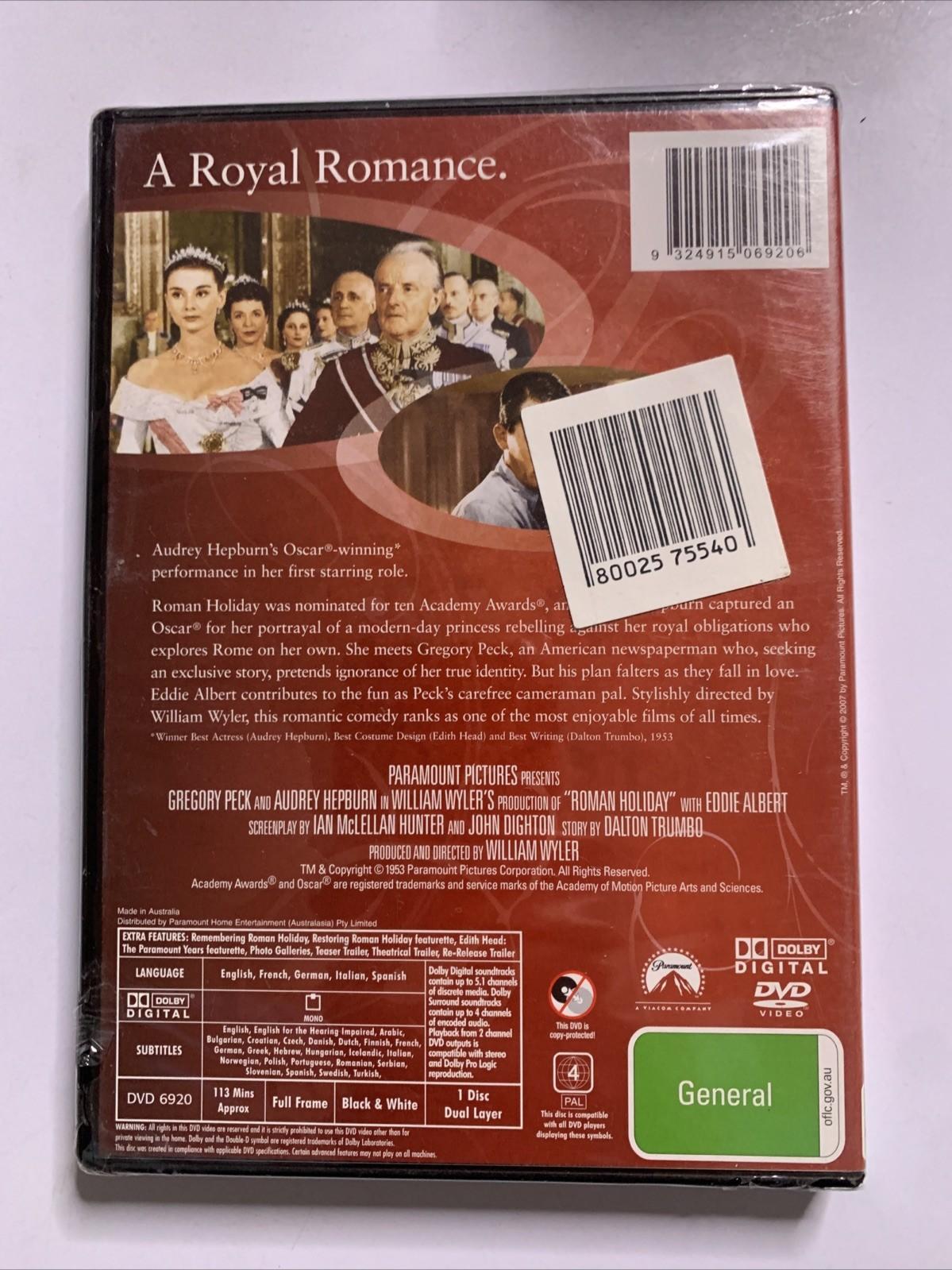 Roman Holiday (DVD, 1953) Audrey Hepburn, Gregory Peck Region 4 NEW