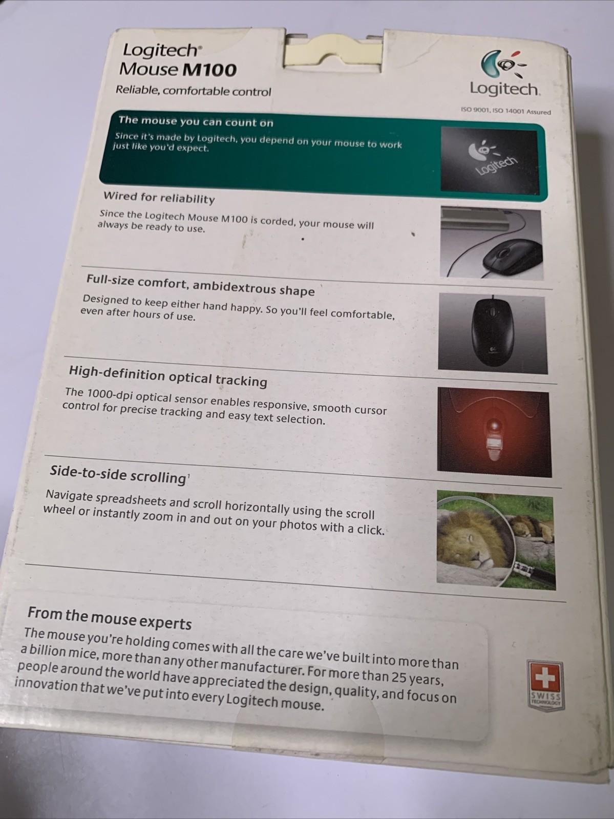 Logitech Mouse USB Wired Ambidextrous M100 *New Never Been Used*