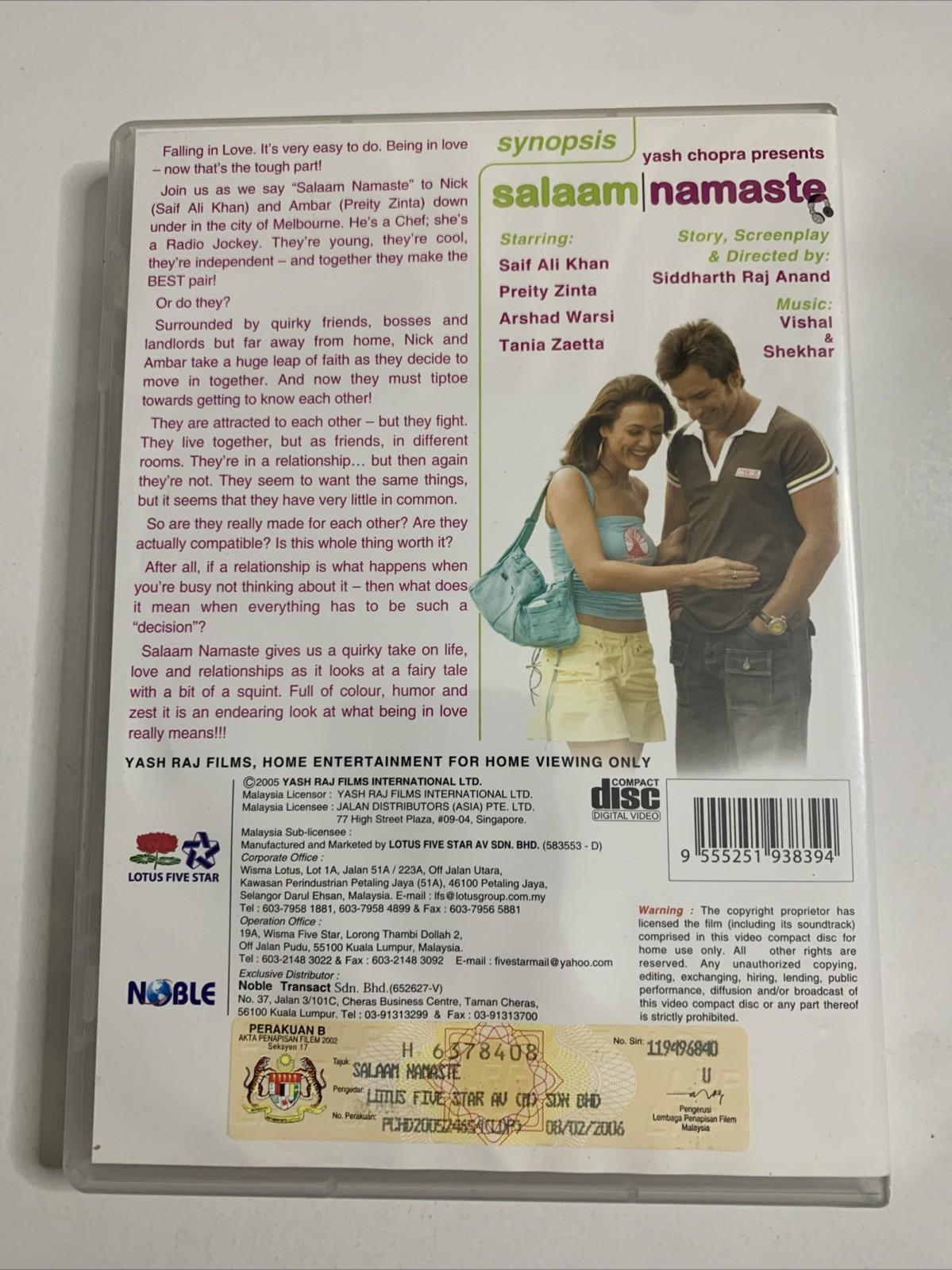 Salaam Namaste (DVD, 2005) Saif Ali Khan, Preity G Zinta, Arshad Warsi