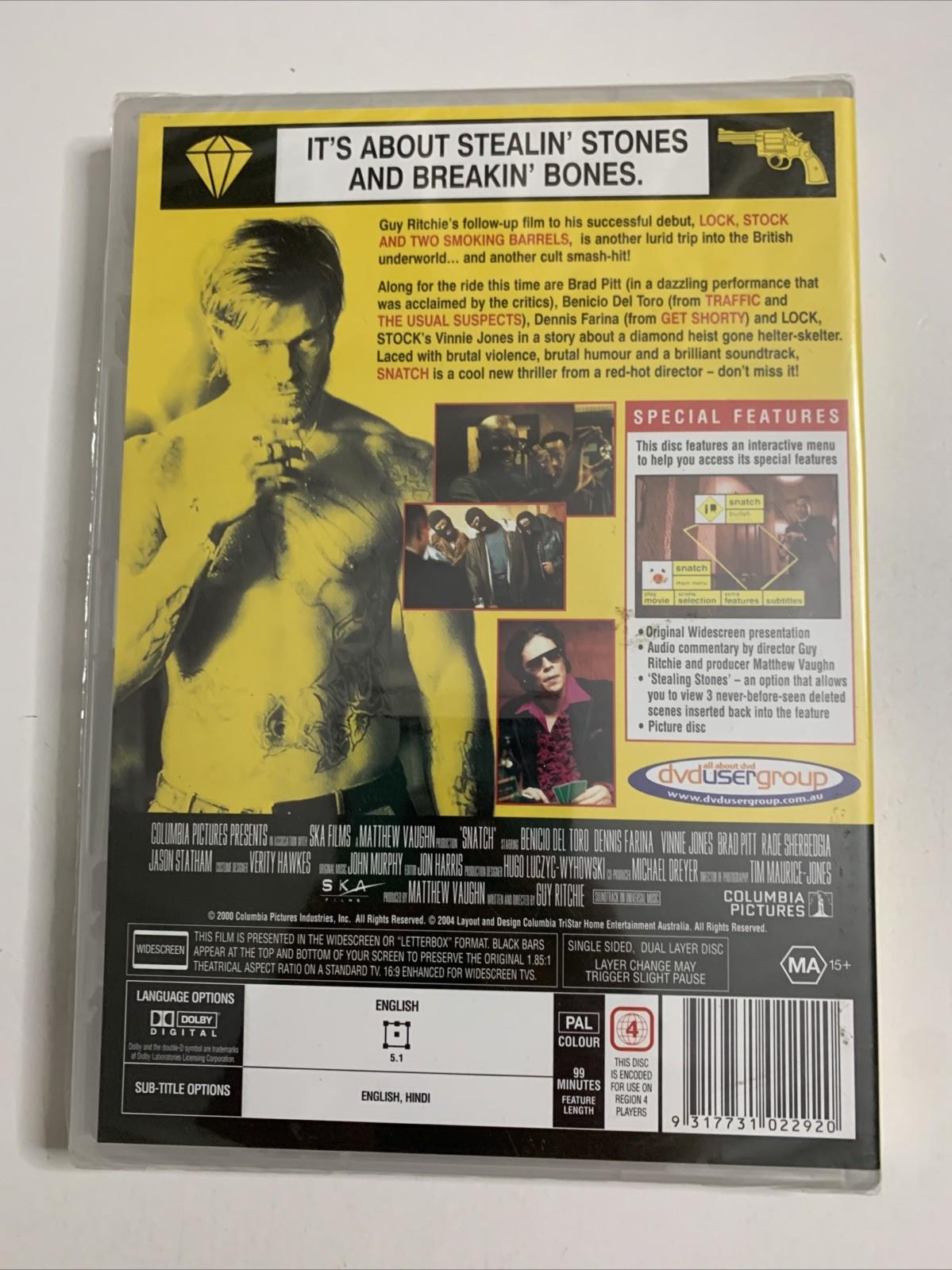 Snatch (DVD, 2000) Benicio Del Toro, Brad Pitt Region 4 NEW Sealed