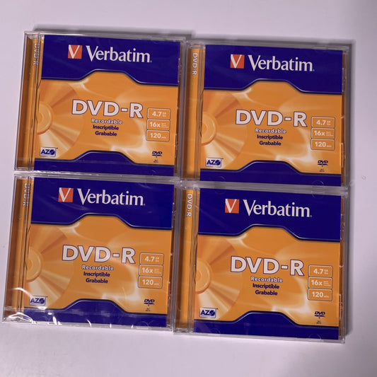 4x Verbatim DVD-R Recordable 4.7GB 16x Speed 120 Min Blank Disc NEW Sealed